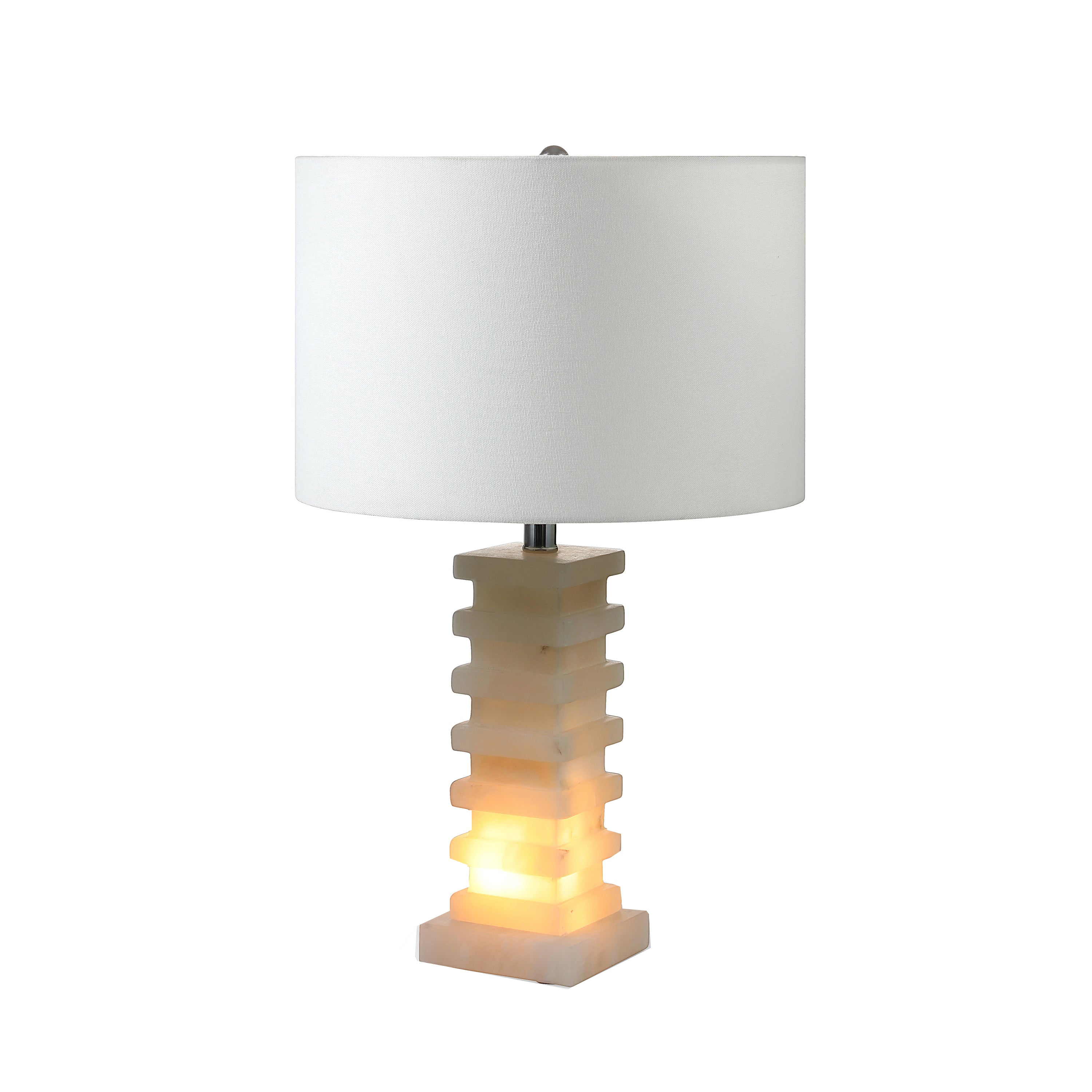 Alternating Stacked Square Alabaster Table Lamp with Night Light