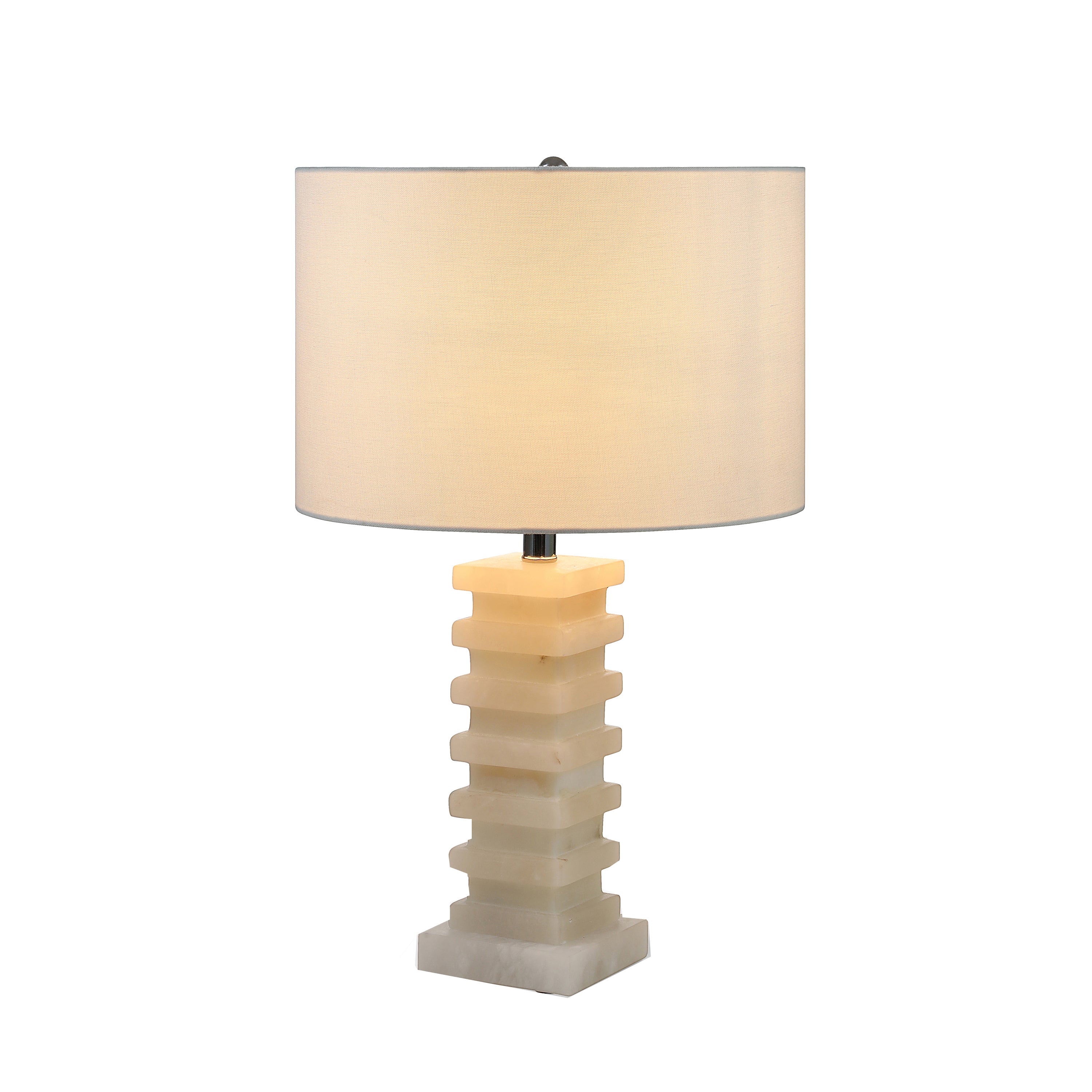 Alternating Stacked Square Alabaster Table Lamp with Night Light