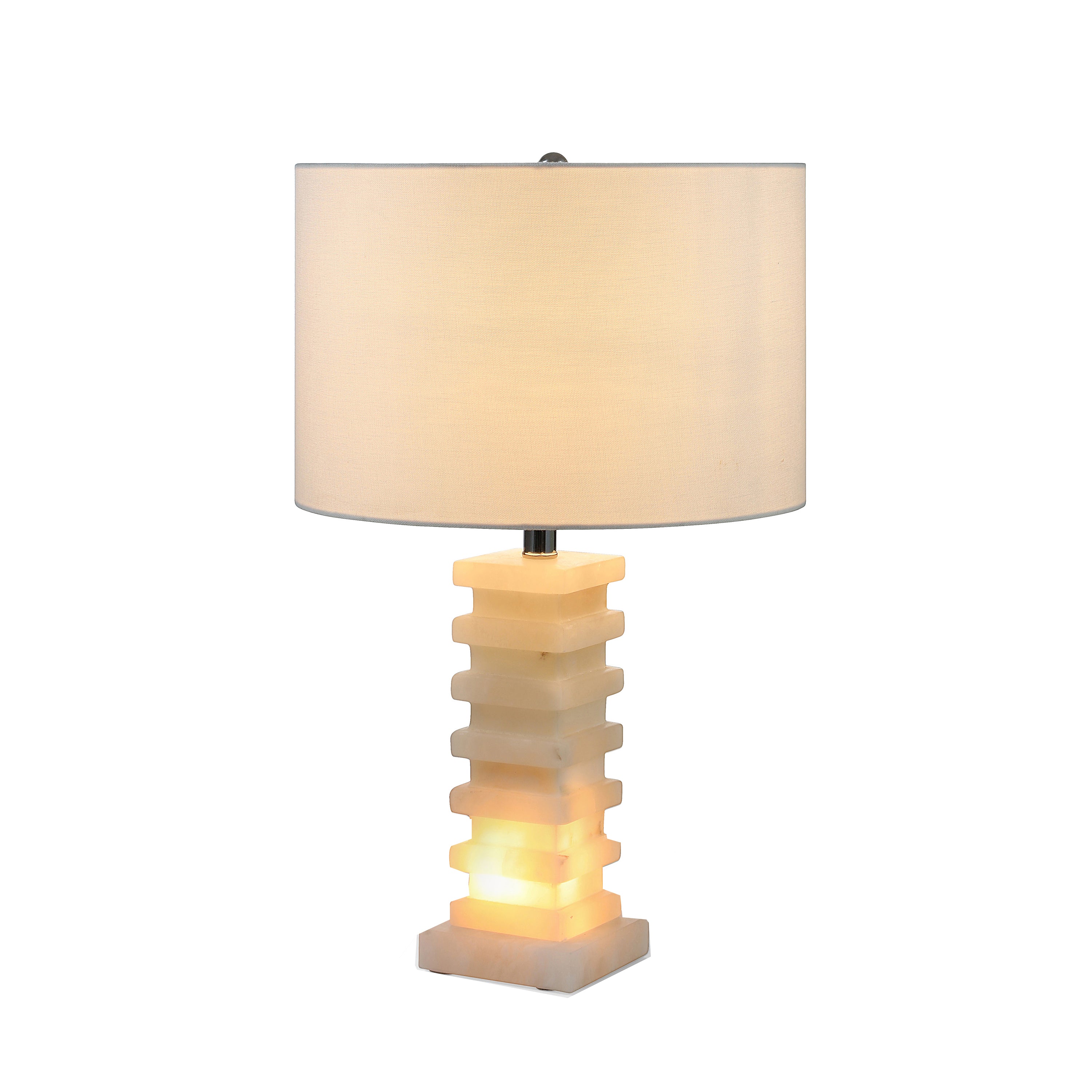 Alternating Stacked Square Alabaster Table Lamp with Night Light