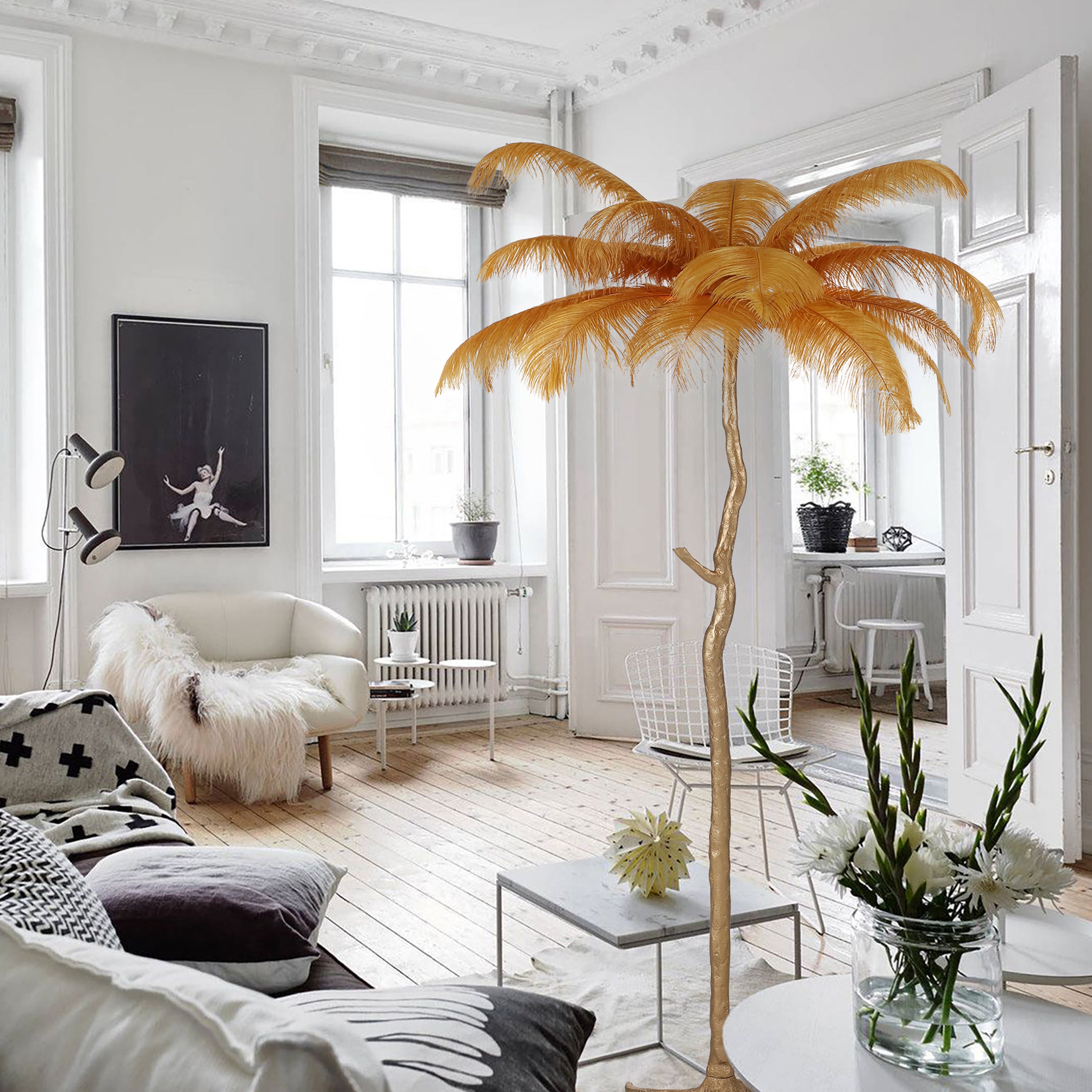 Gold Ostrich Feather Floor Lamp