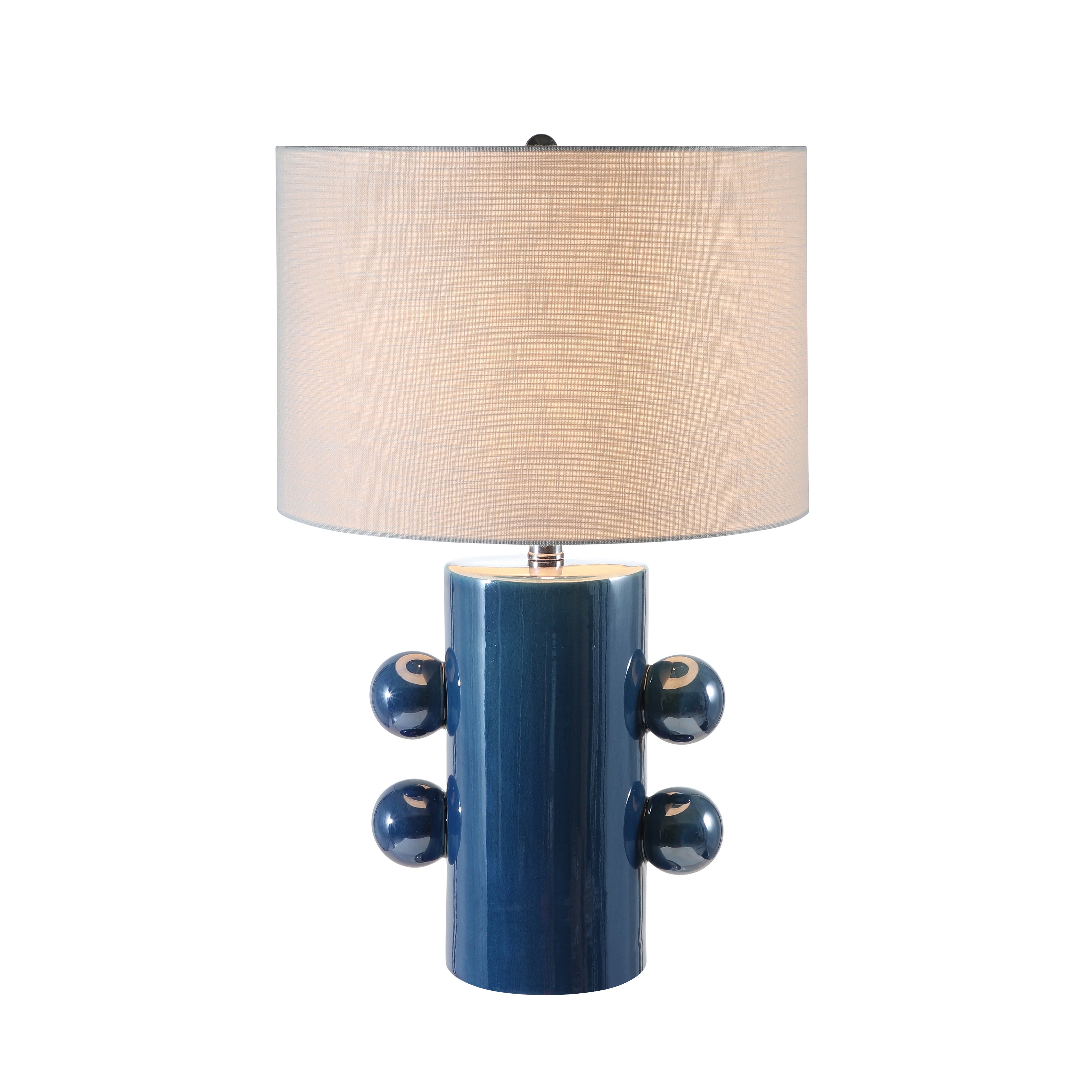 Round Column with Four Orbs Turquoise Blue Plated Ceramic Table Lamp