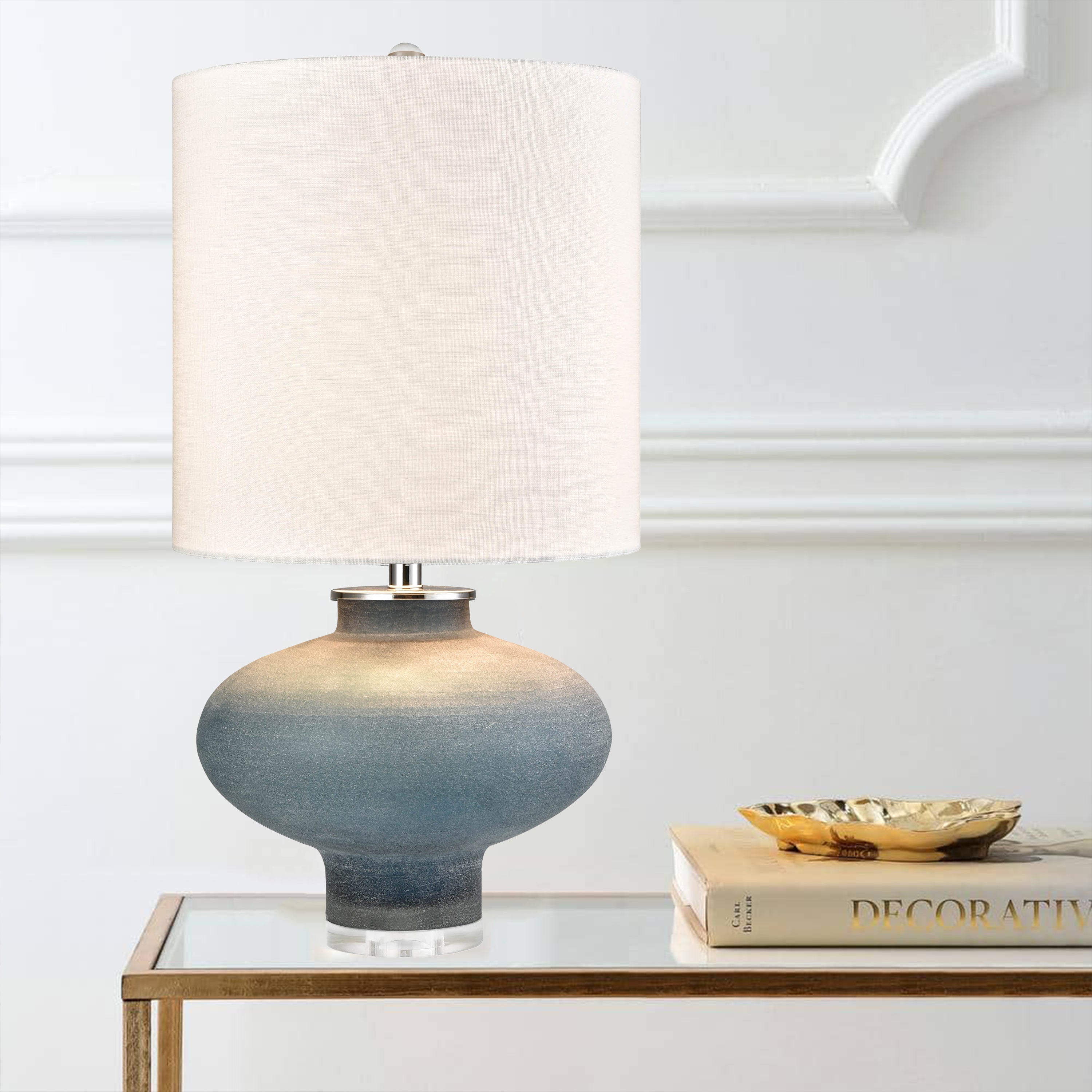 Frosted Blue Art Glass Table Lamp