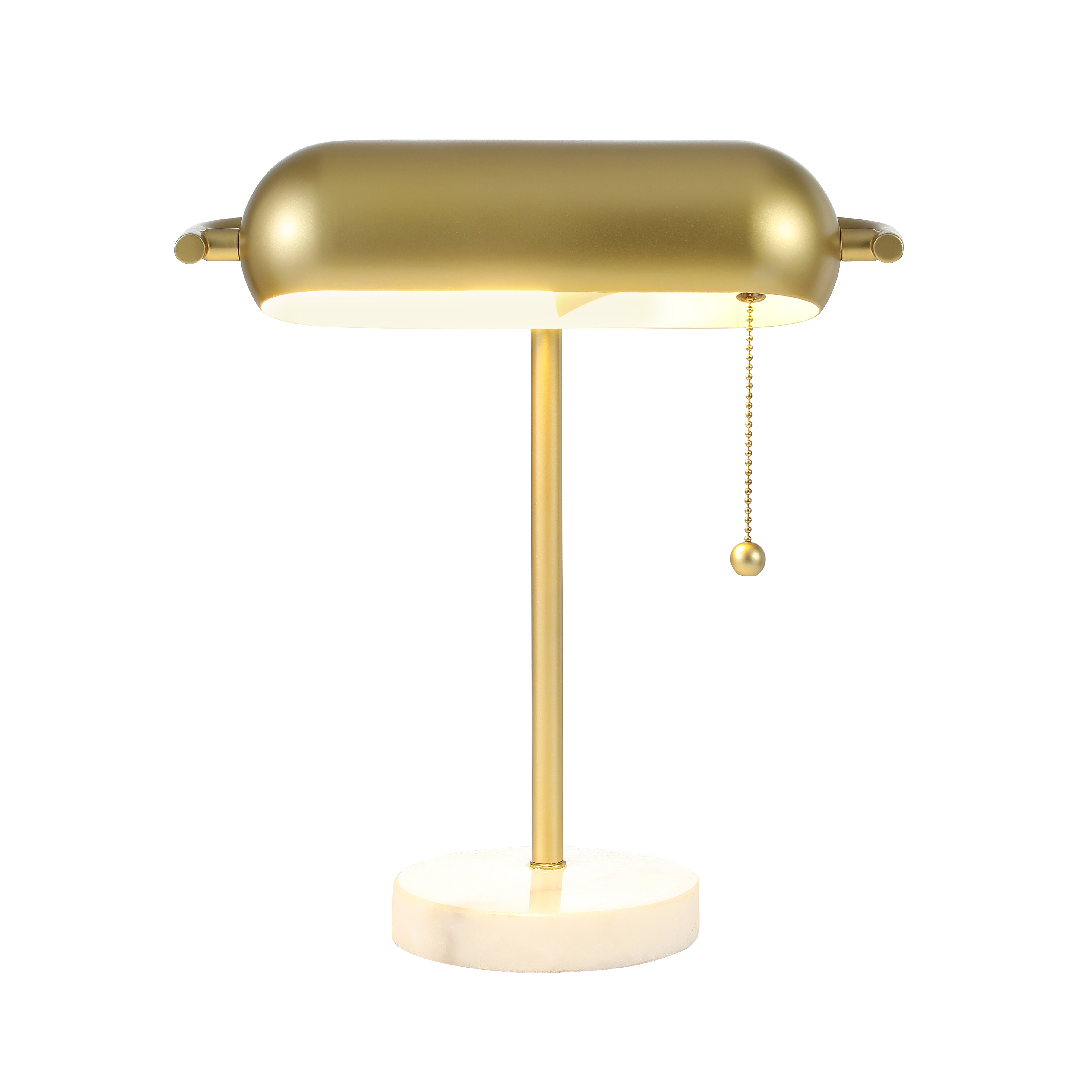 Downlighting Desk Lamp Brass Shade and Marble Base