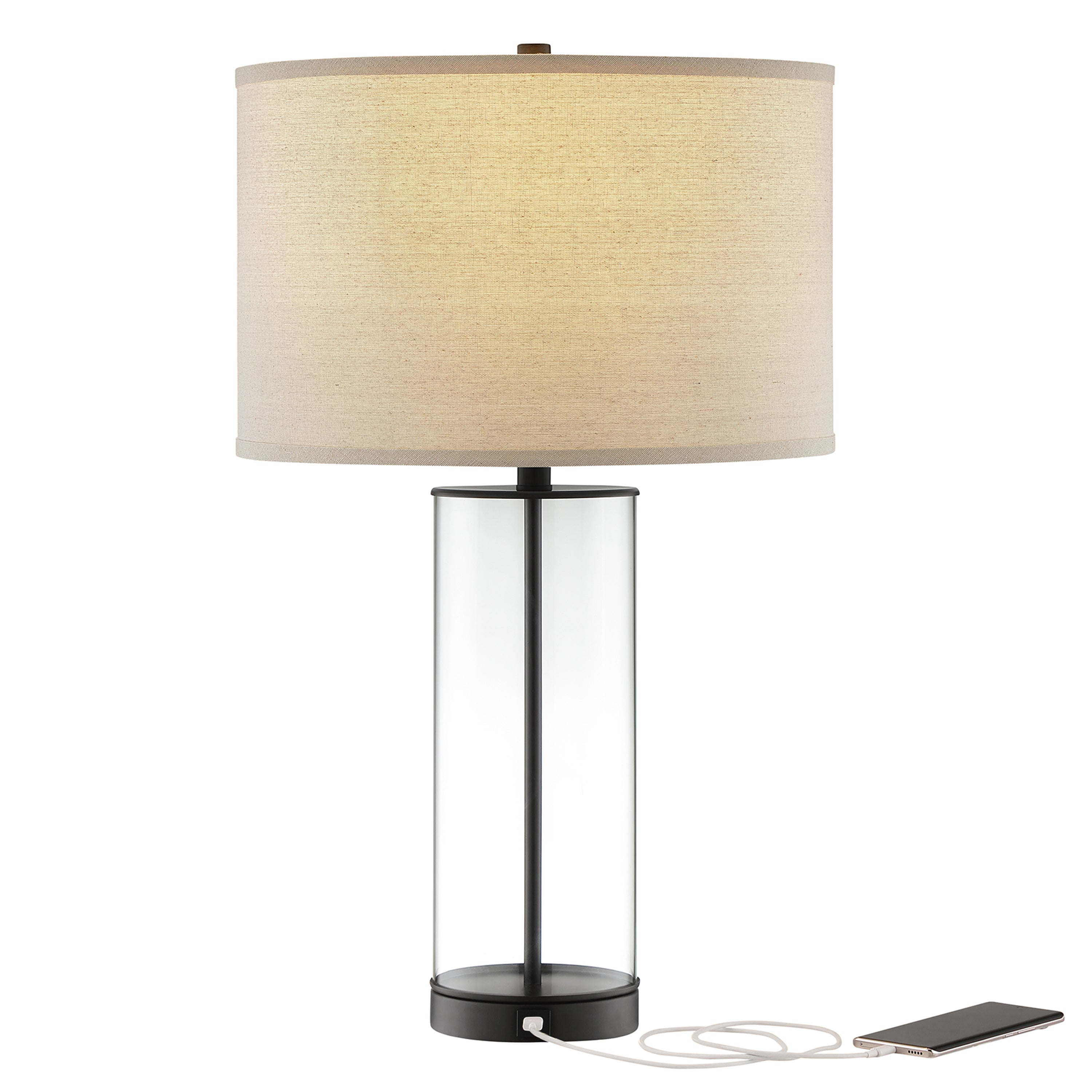 Clear Column Glass Table Lamp Black Base