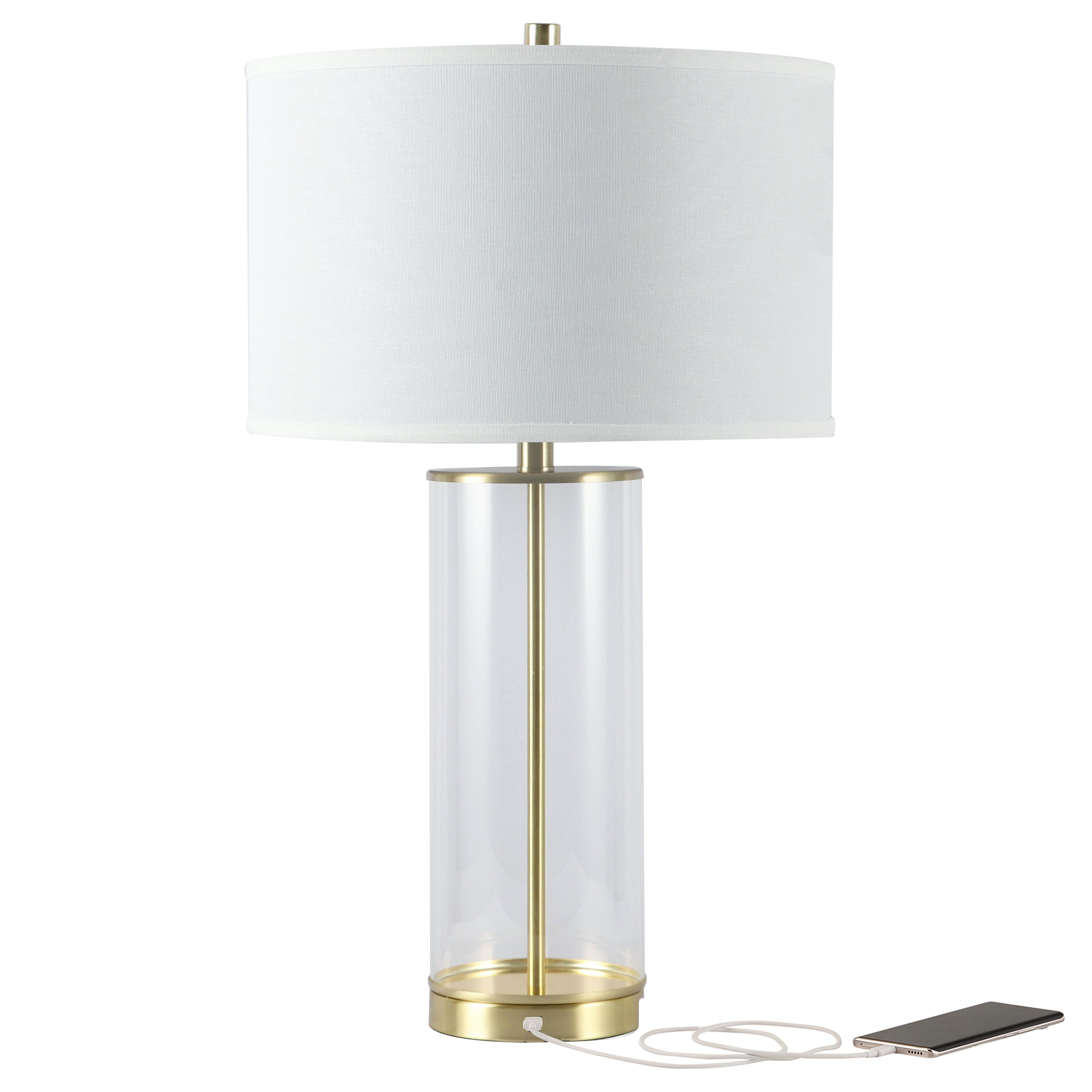 Clear Column Glass Table Lamp Brass Base