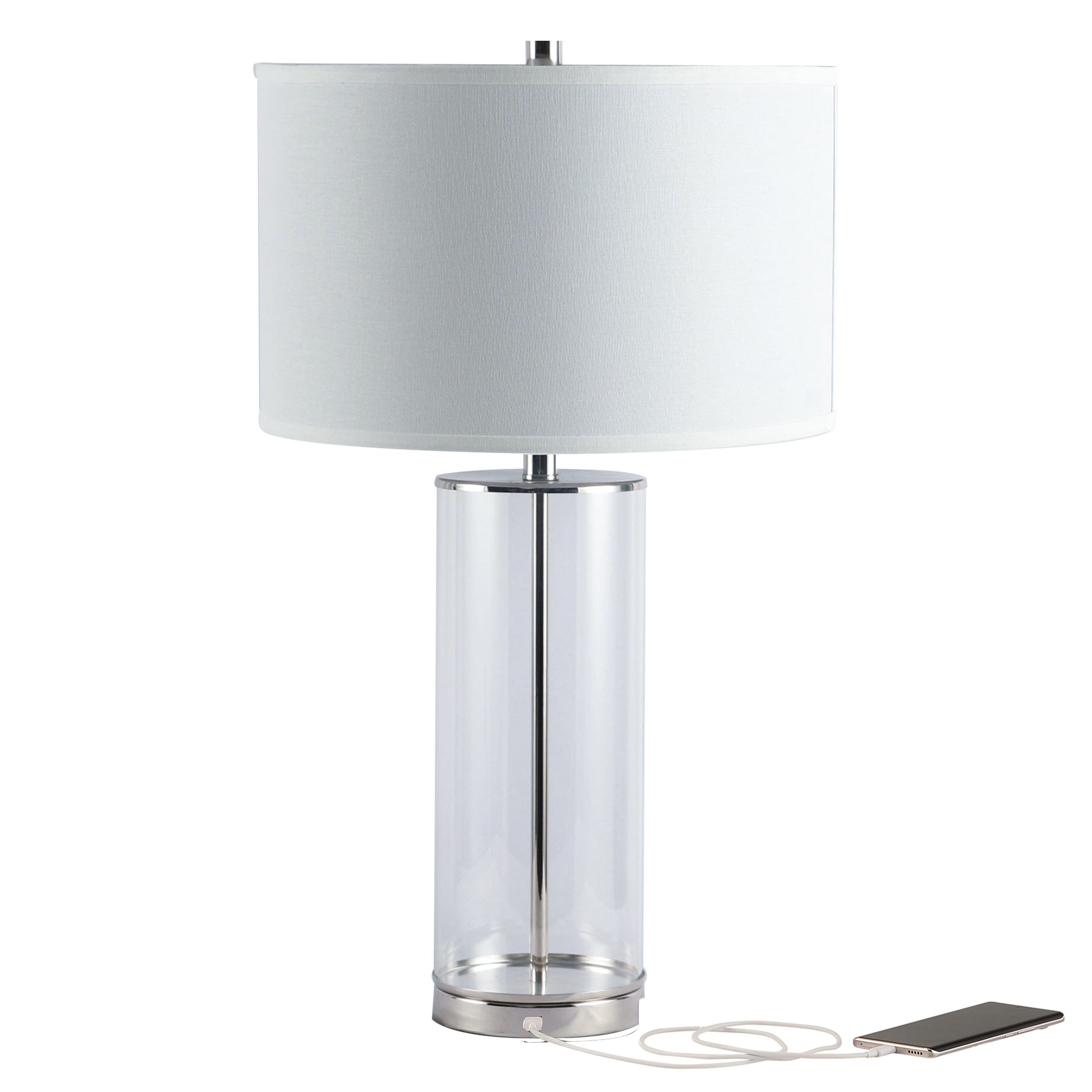 Clear Column Glass Table Lamp Nickle Base