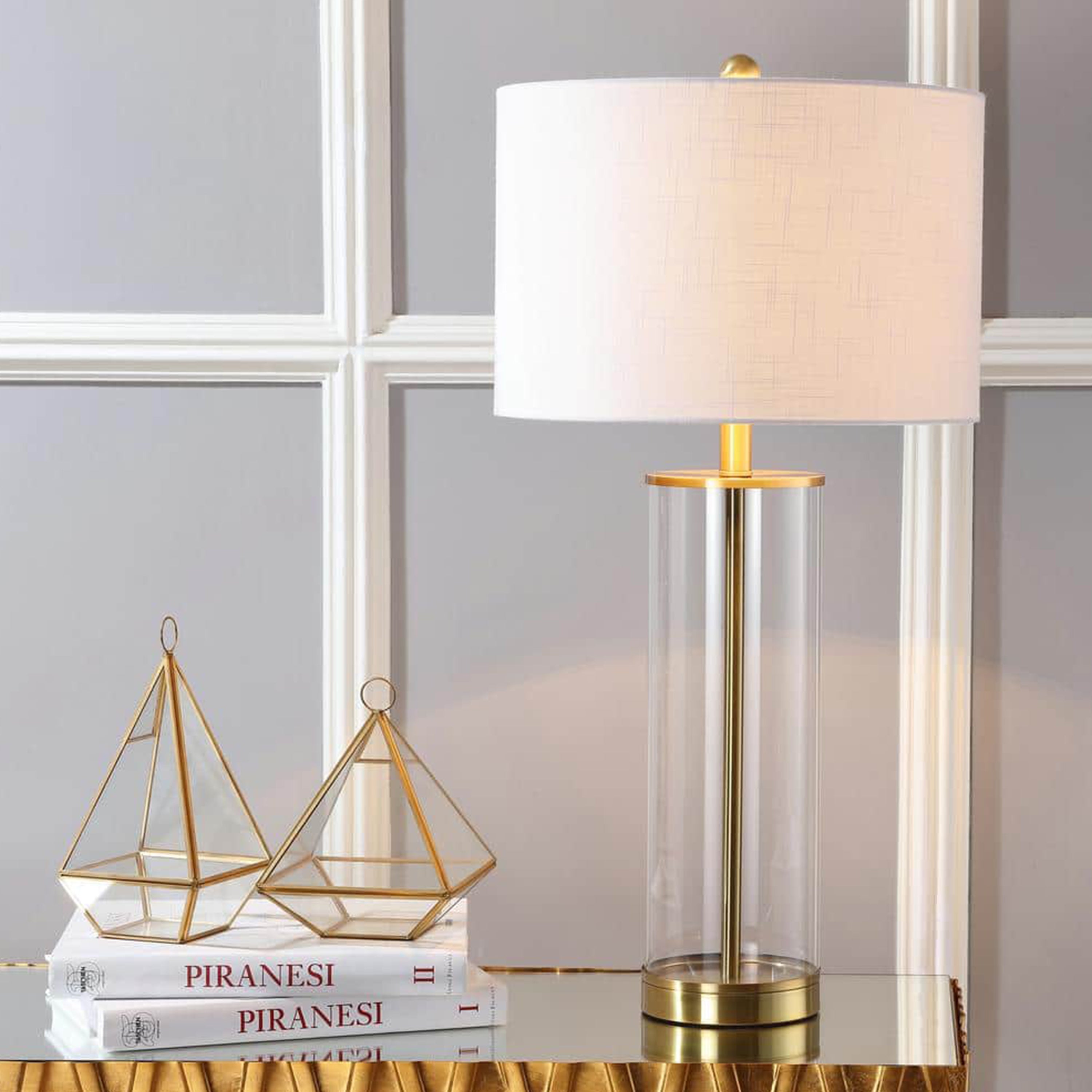 Clear Column Glass Table Lamp Brass Base