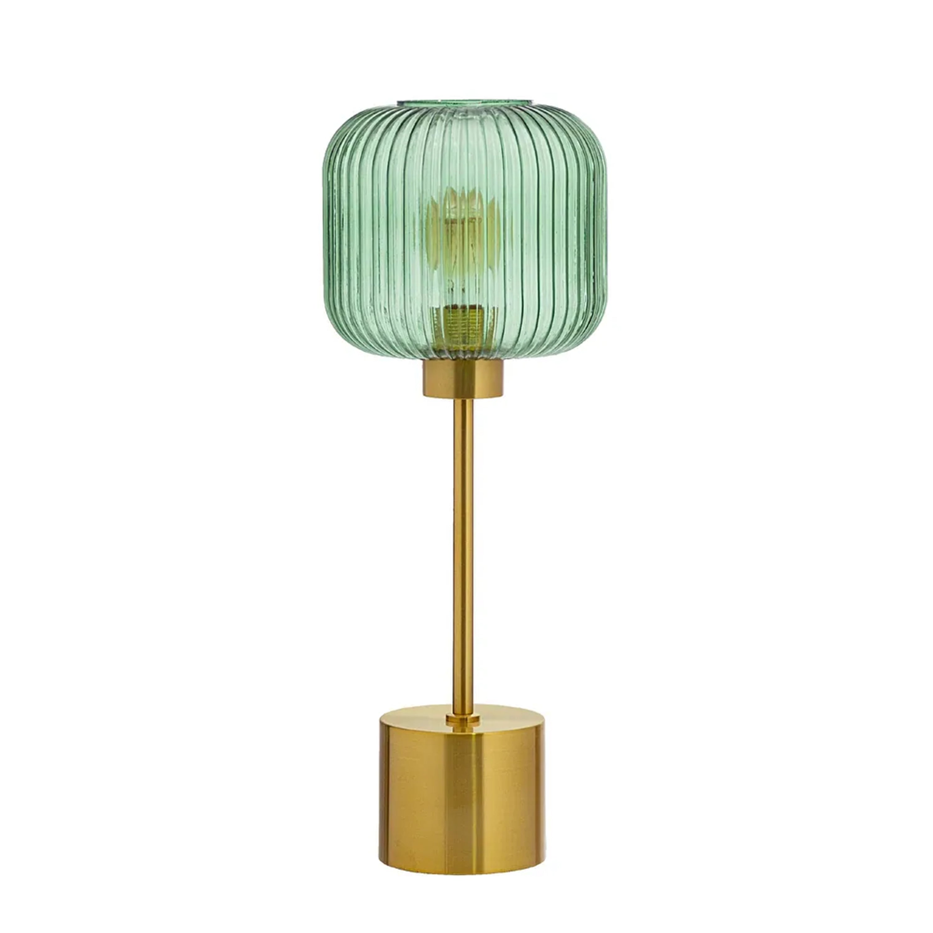 Stripe Green Glass Shade Desk Lamp Brass Metal Base