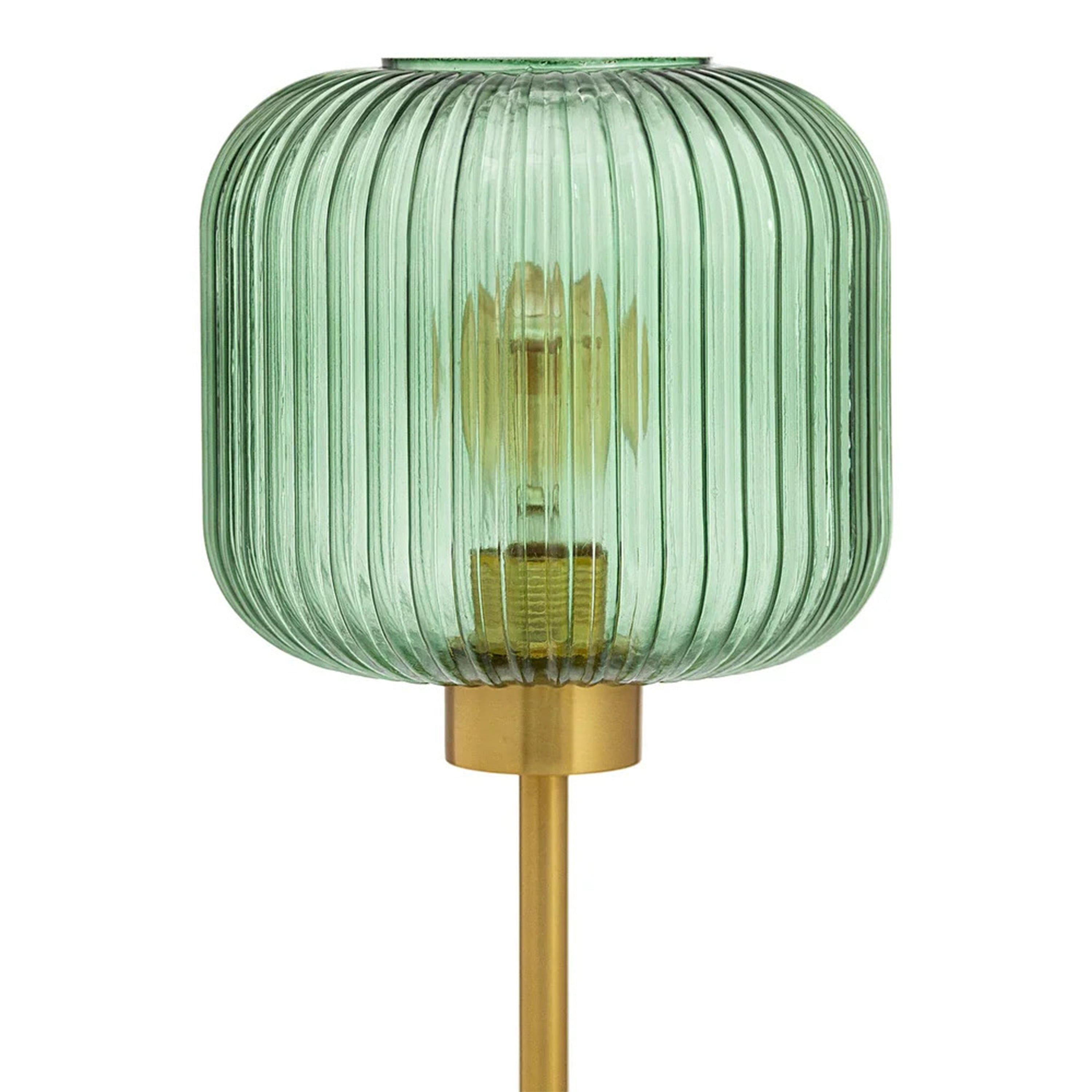 Stripe Green Glass Shade Desk Lamp Brass Metal Base