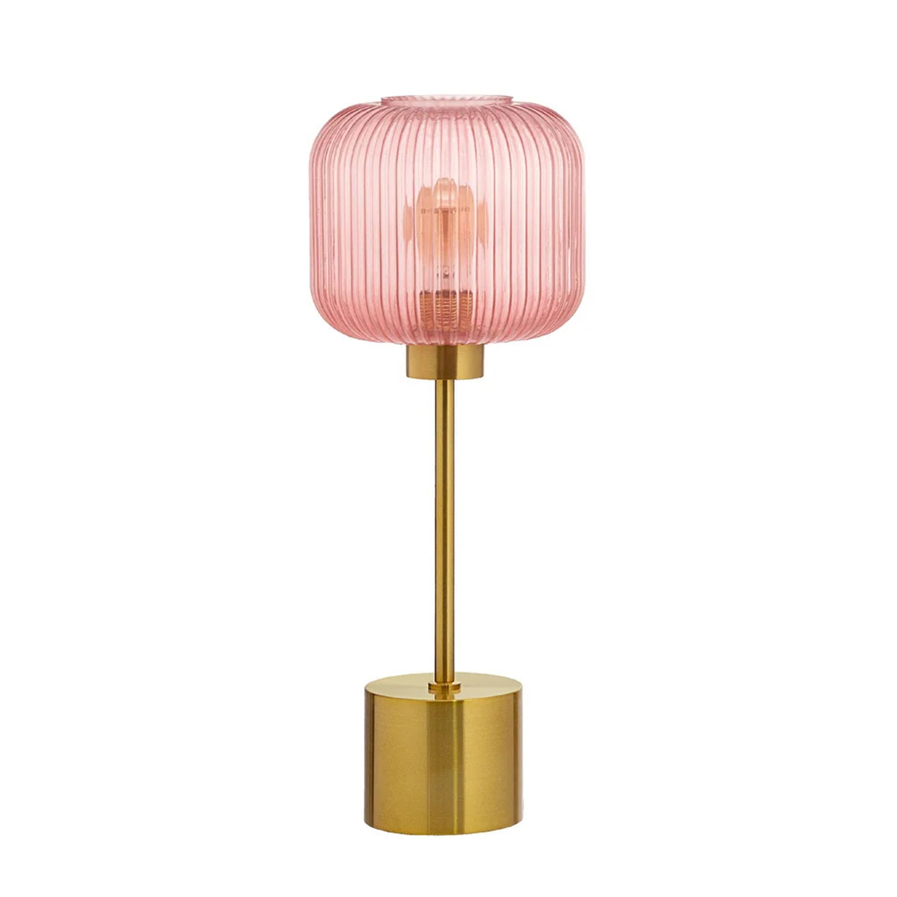 Stripe Pink Glass Shade Desk Lamp Brass Metal Base