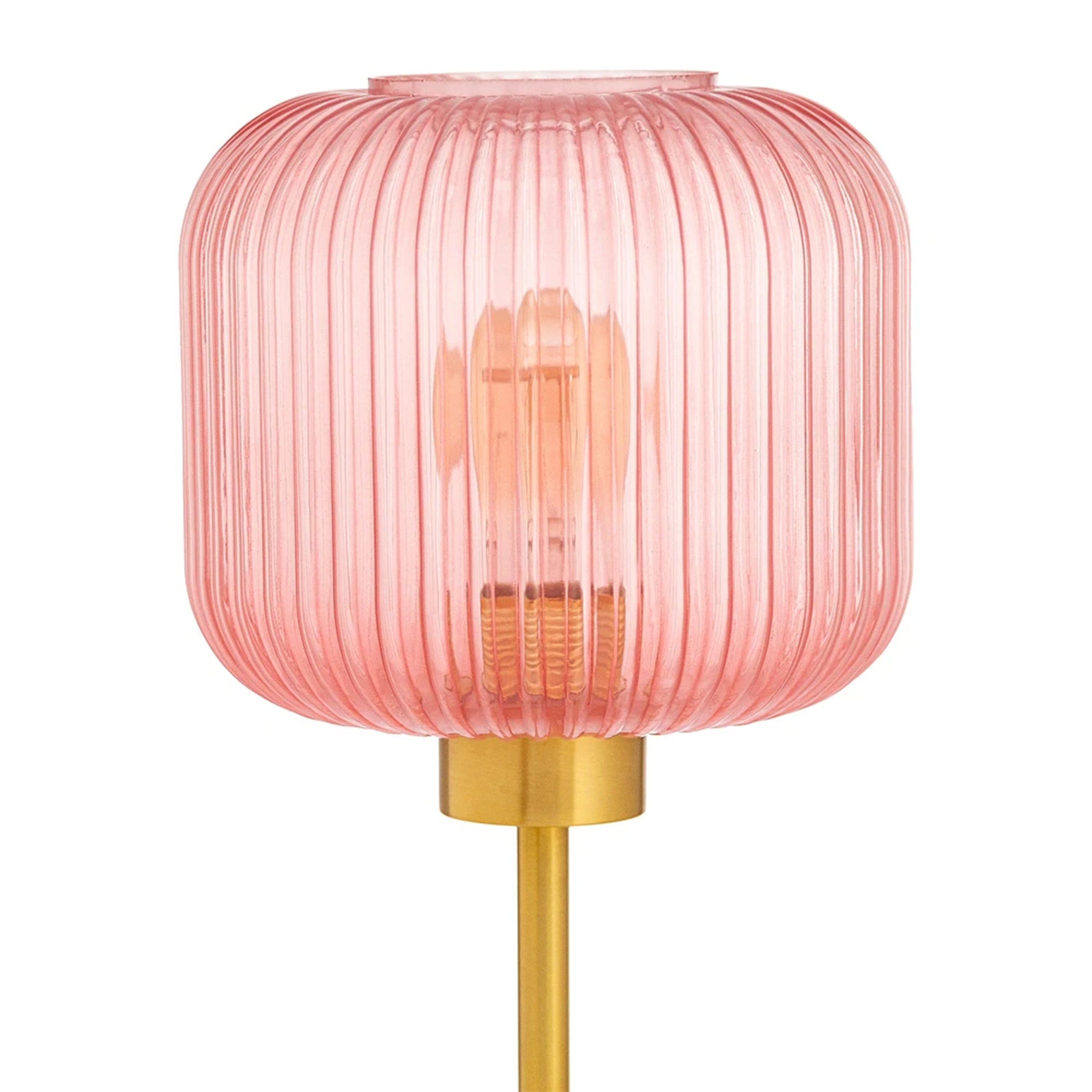 Stripe Pink Glass Shade Desk Lamp Brass Metal Base