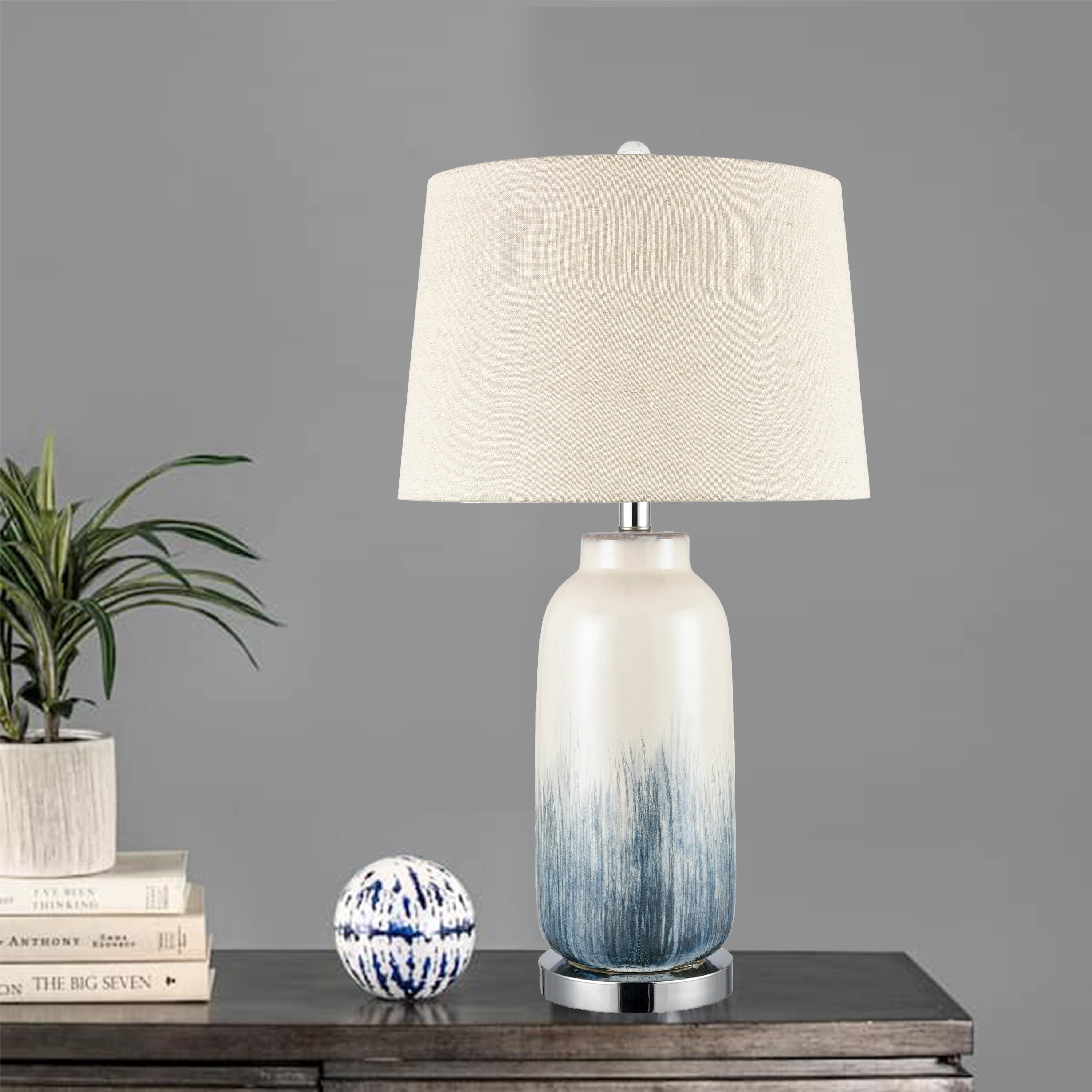 Painted Blue Brushstroke Transitional Ceramic Table Lamp