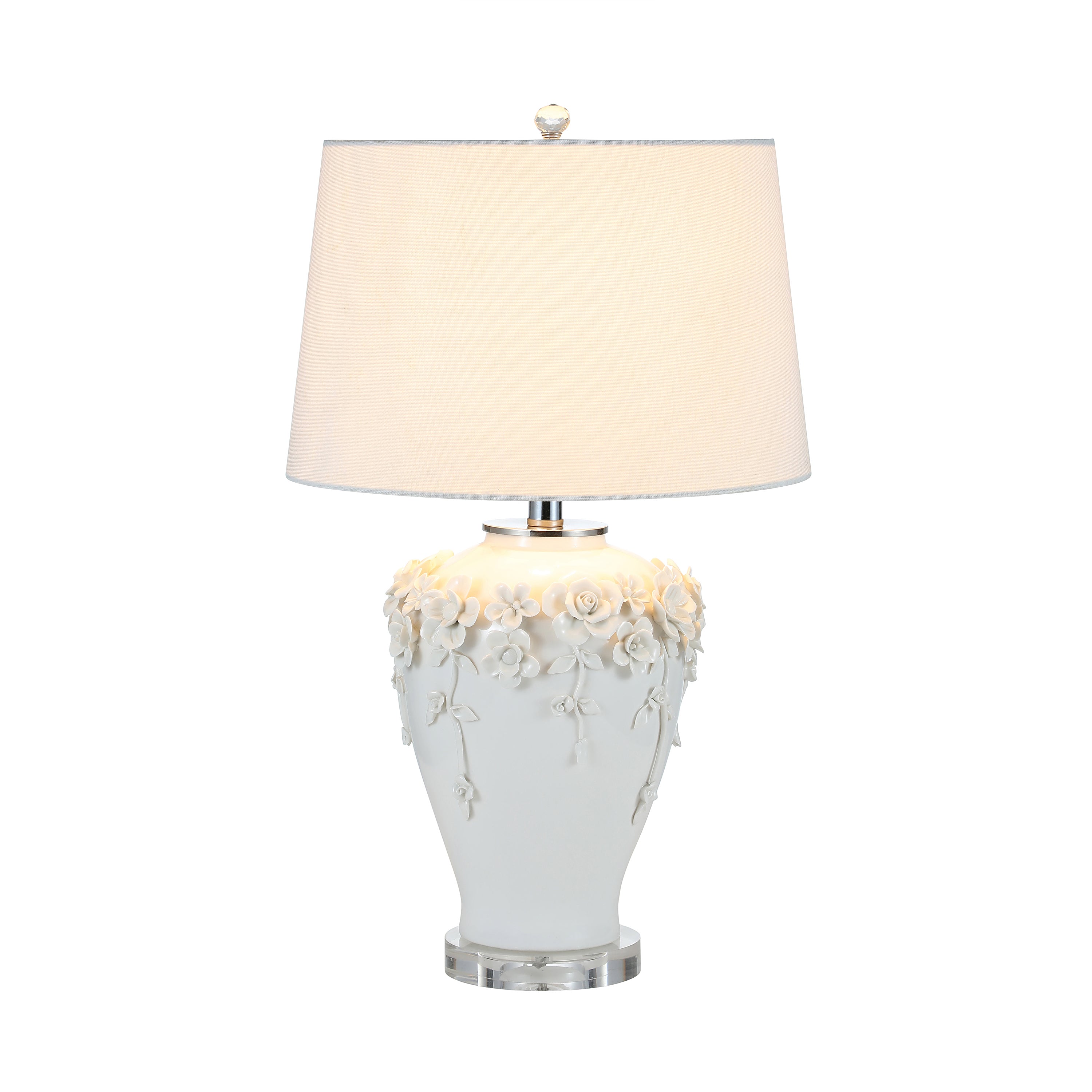 White Florals Classic Vase Ceramic Table Lamp