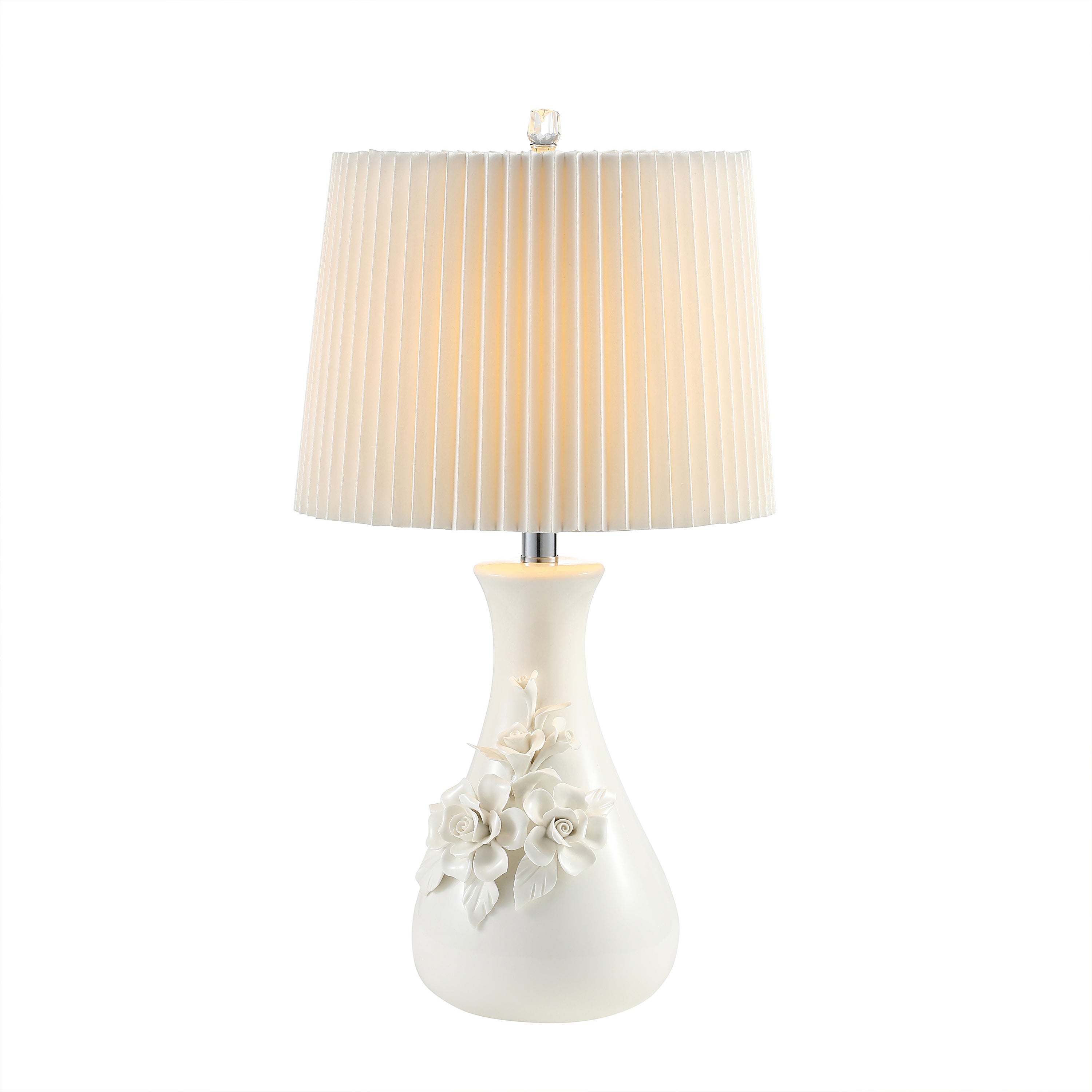 White Sculpted Flowers and Leaves Traditional Vase Ceramic Table Lamp hardback Pleated Shade