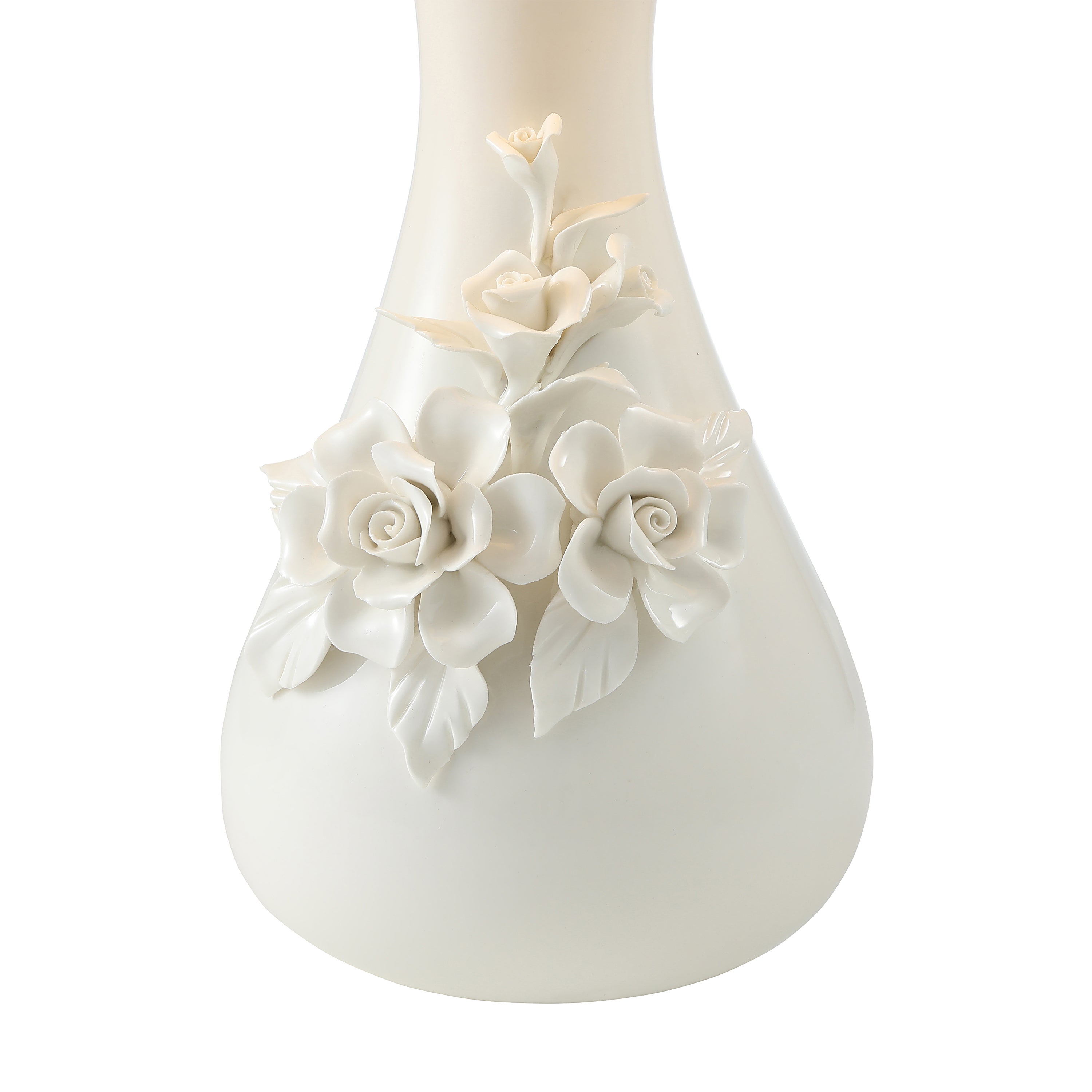 White Sculpted Flowers and Leaves Traditional Vase Ceramic Table Lamp hardback Pleated Shade