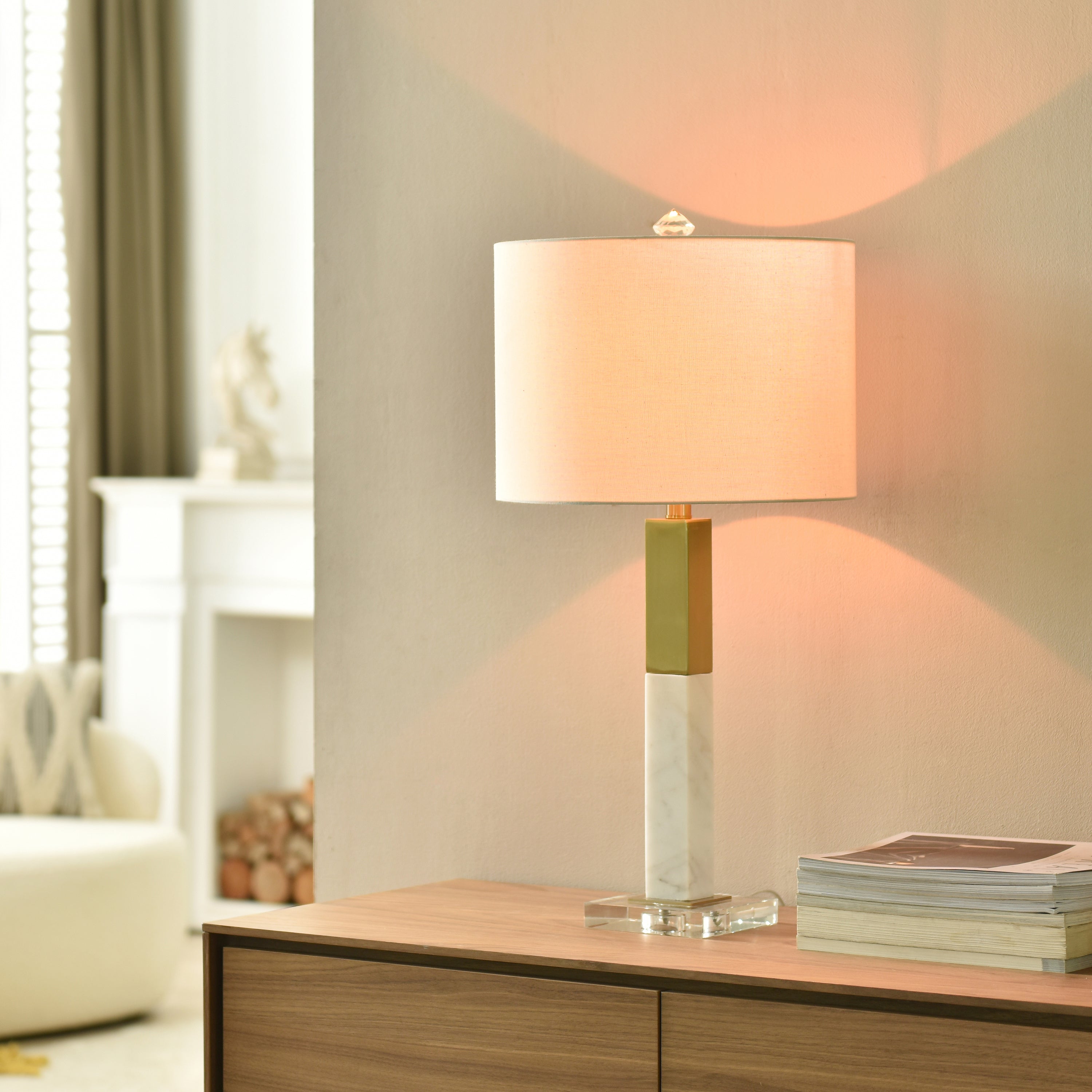 Two-Tone Metal White Marble Table Lamp