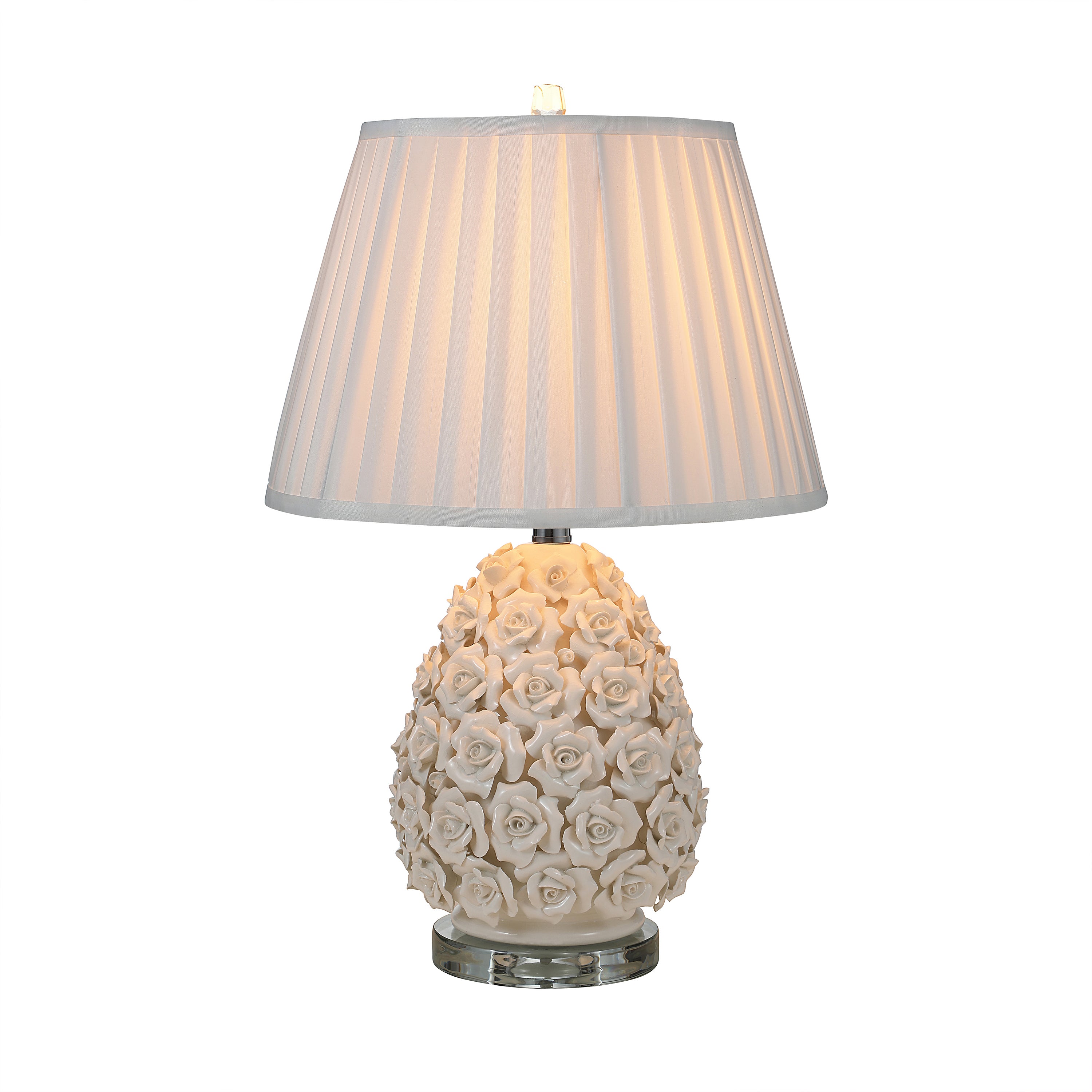 White Flora Ceramic Table Lamp Sculpted Roses