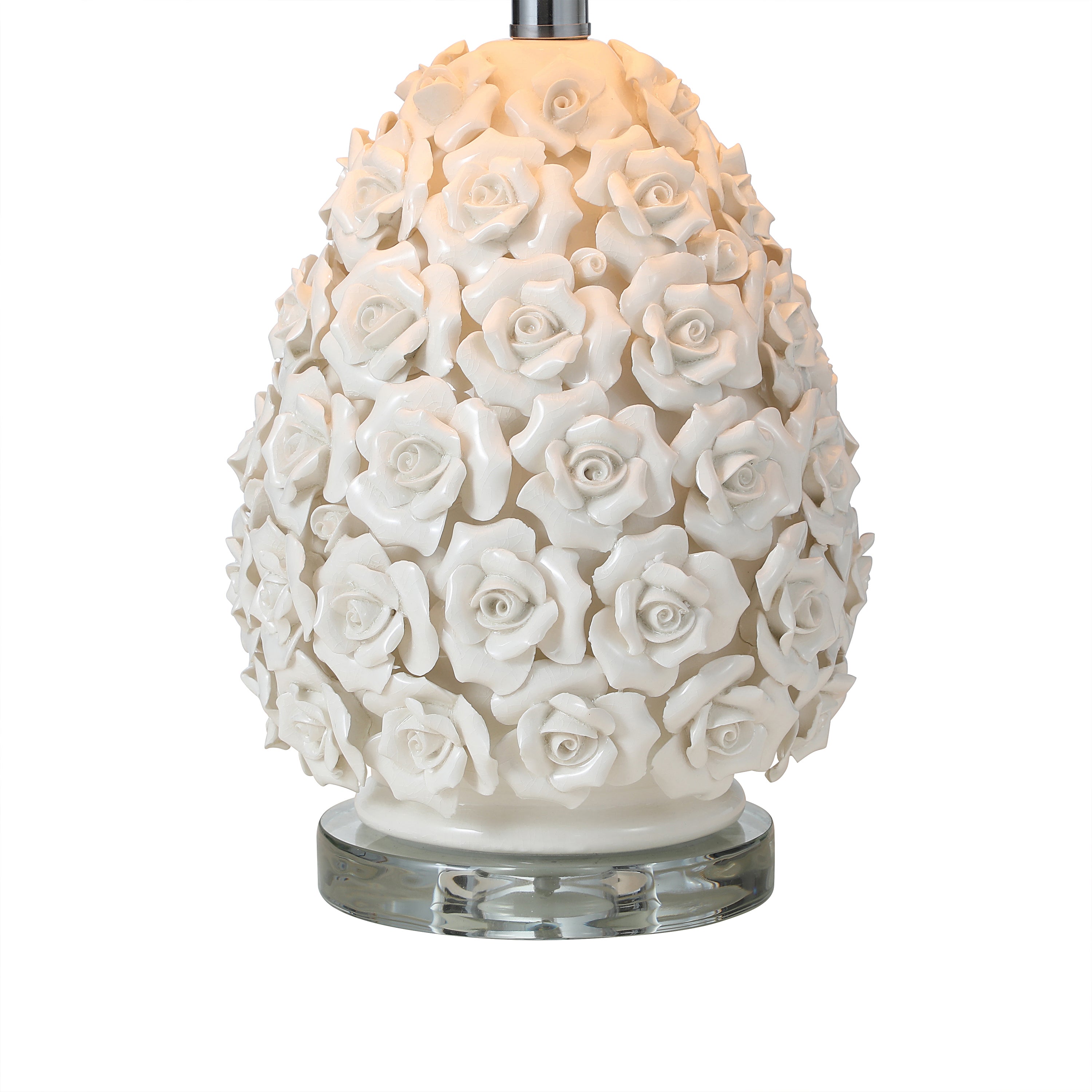 White Flora Ceramic Table Lamp Sculpted Roses