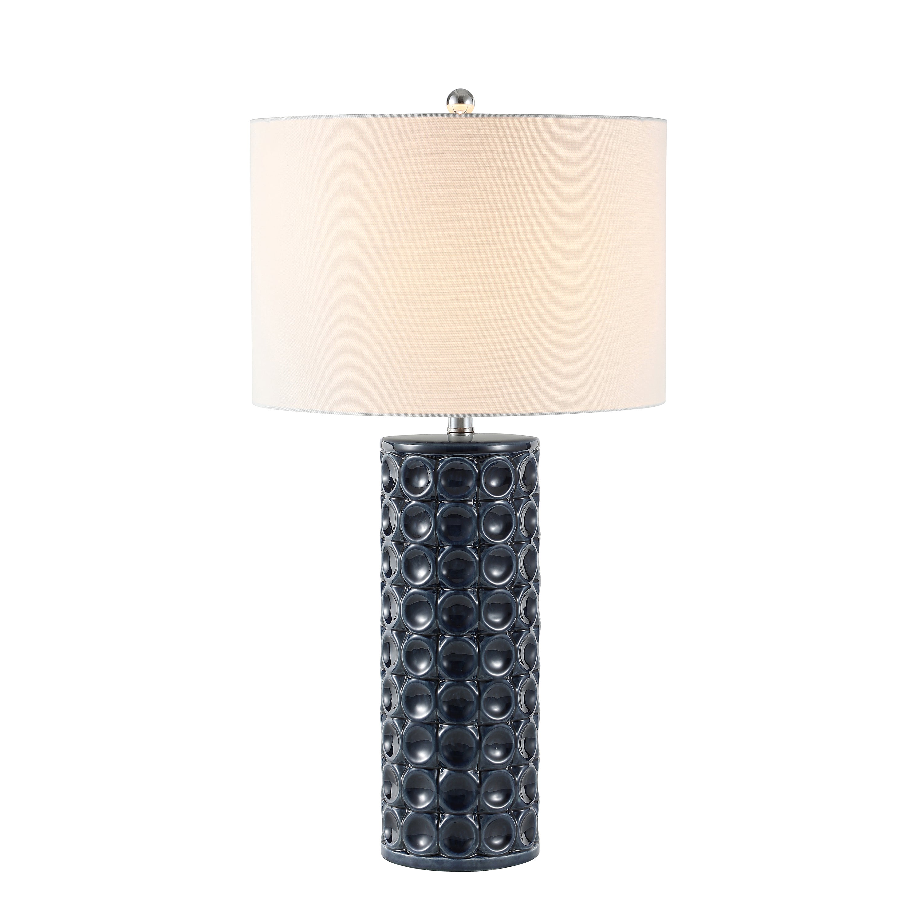 Concave Navy Dot Pattern Column Ceramic Table Lamp