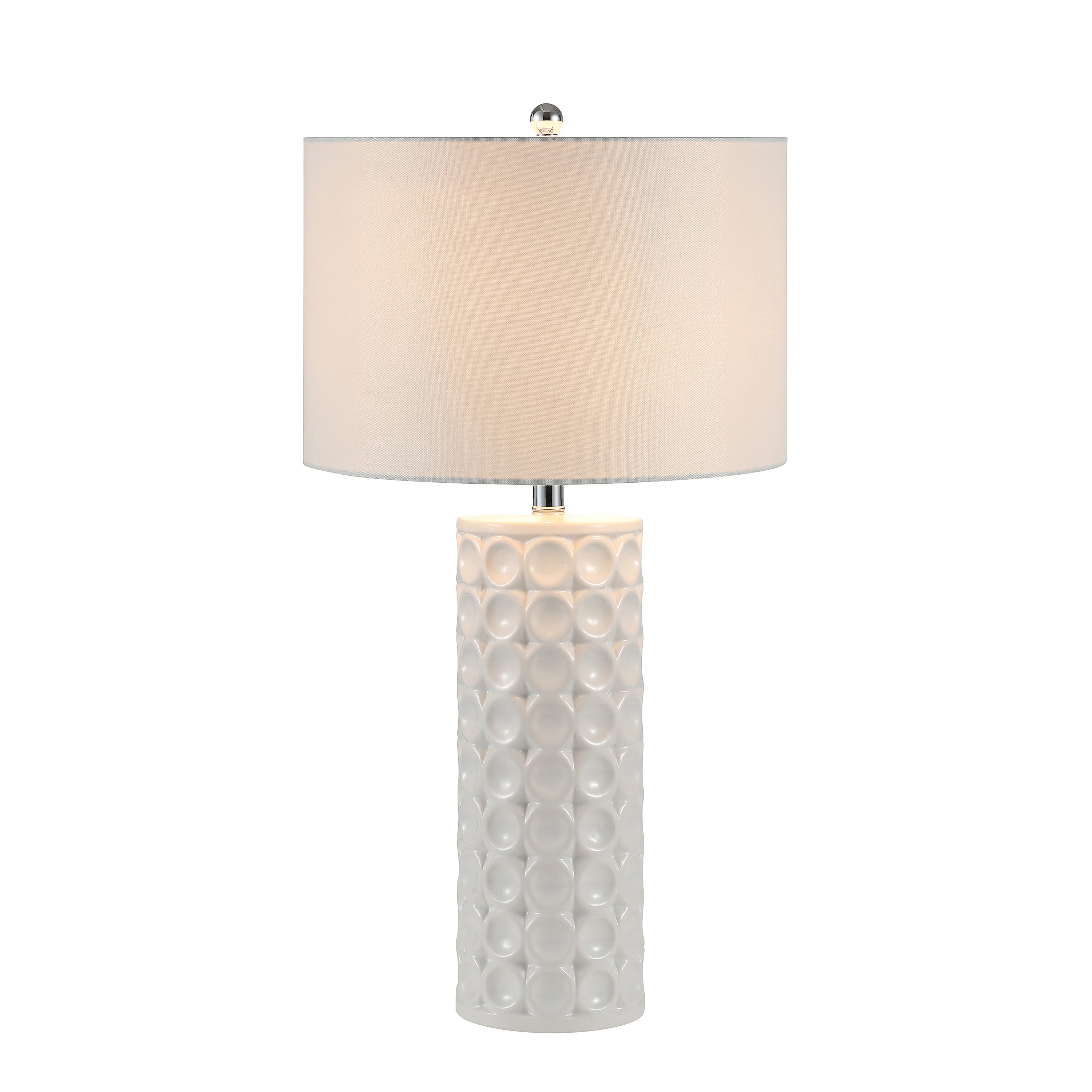 Concave White Dot Pattern Column Ceramic Table Lamp