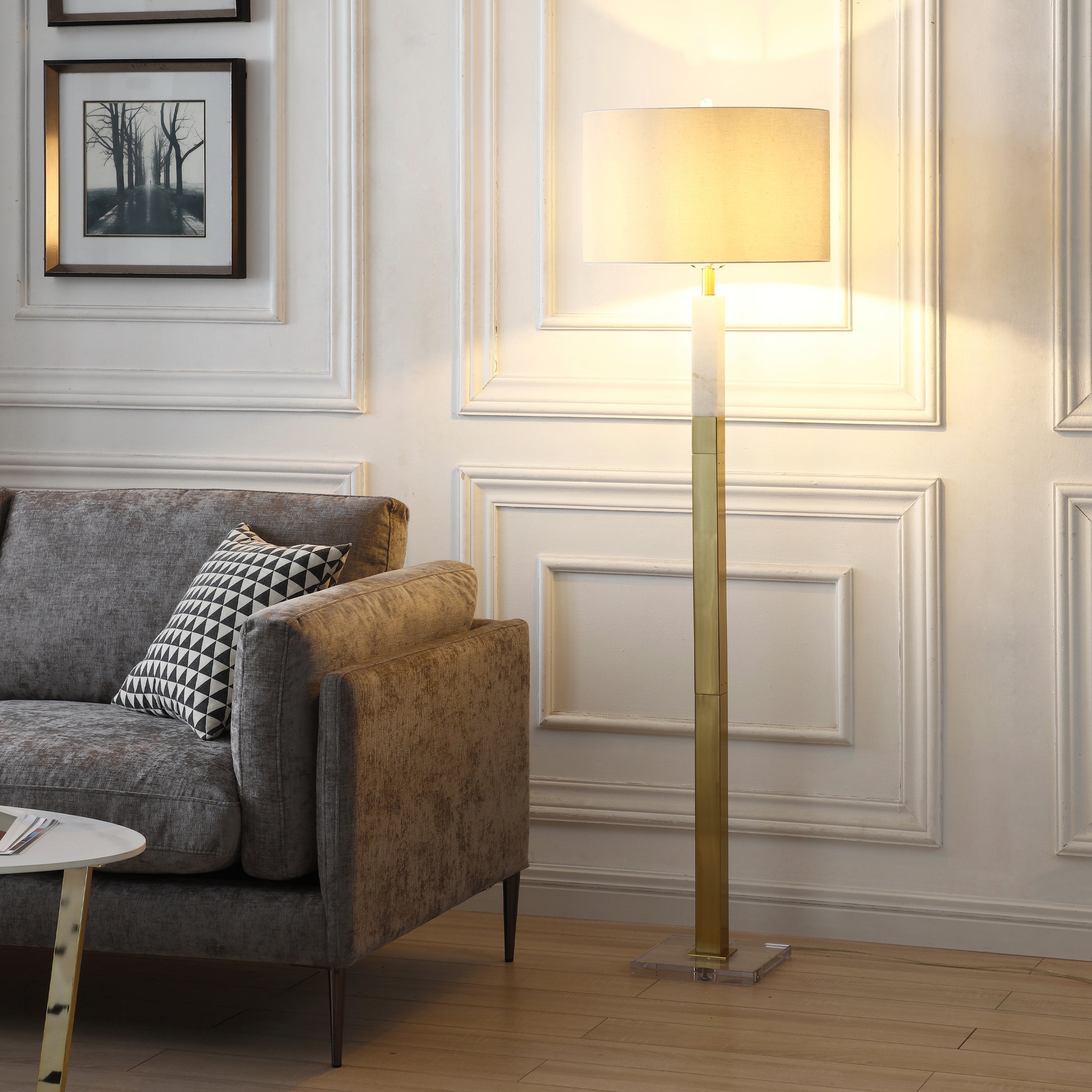 Two-Tone Metal White Marble Floor Lamp