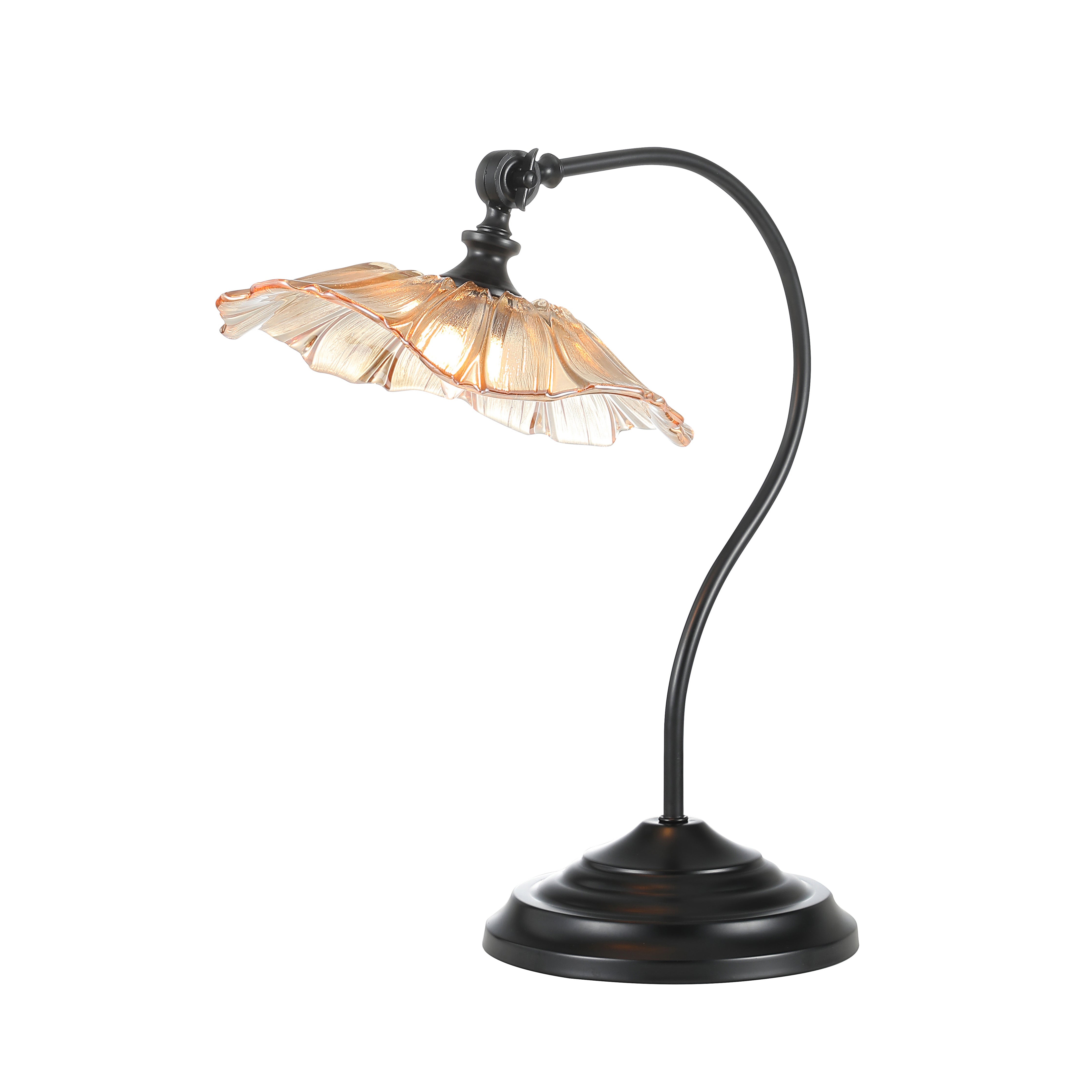 Flower Petals Amber Glass Shade Traditional Desk Lamp Black Base