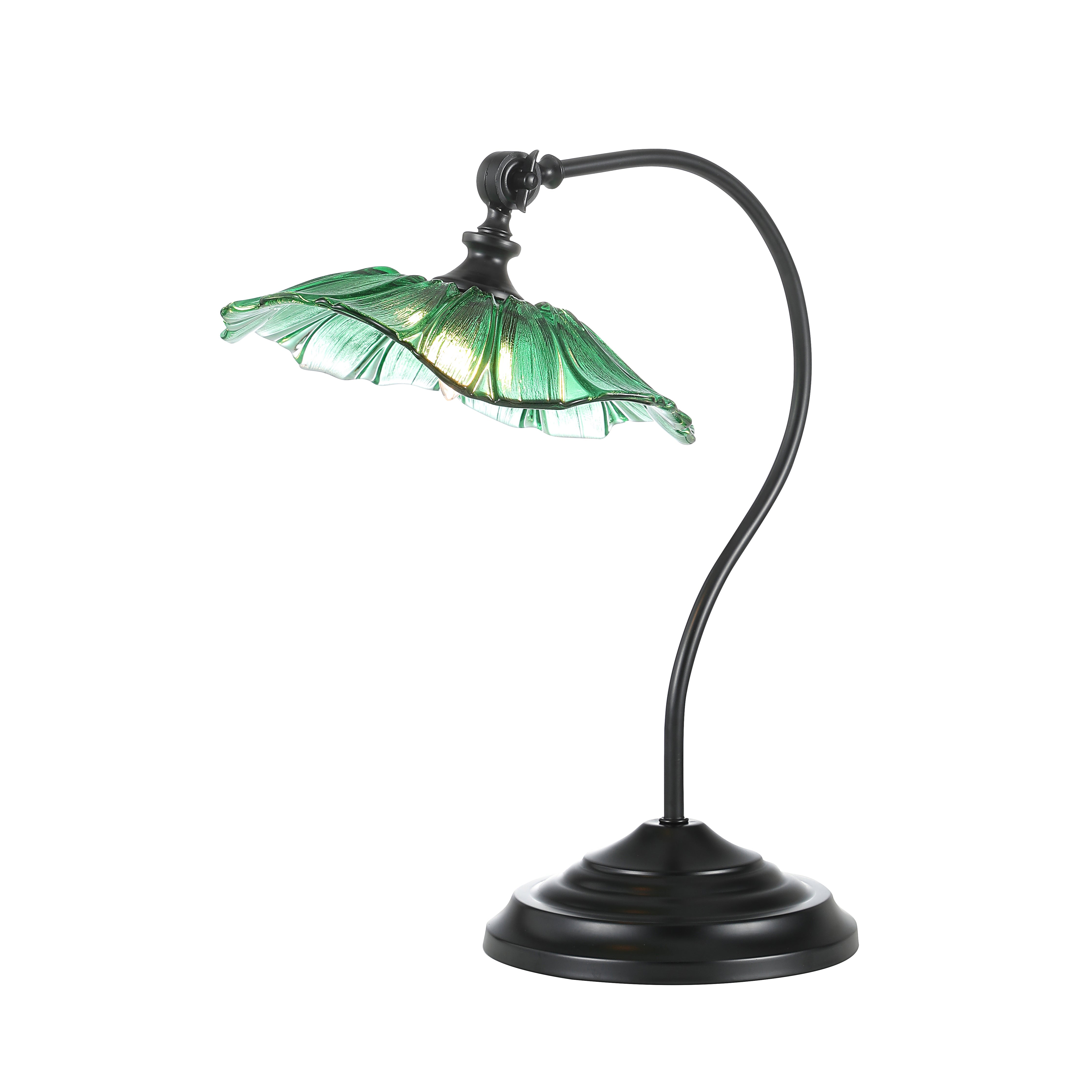 Flower Petals Green Glass Shade Traditional Desk Lamp Black Base