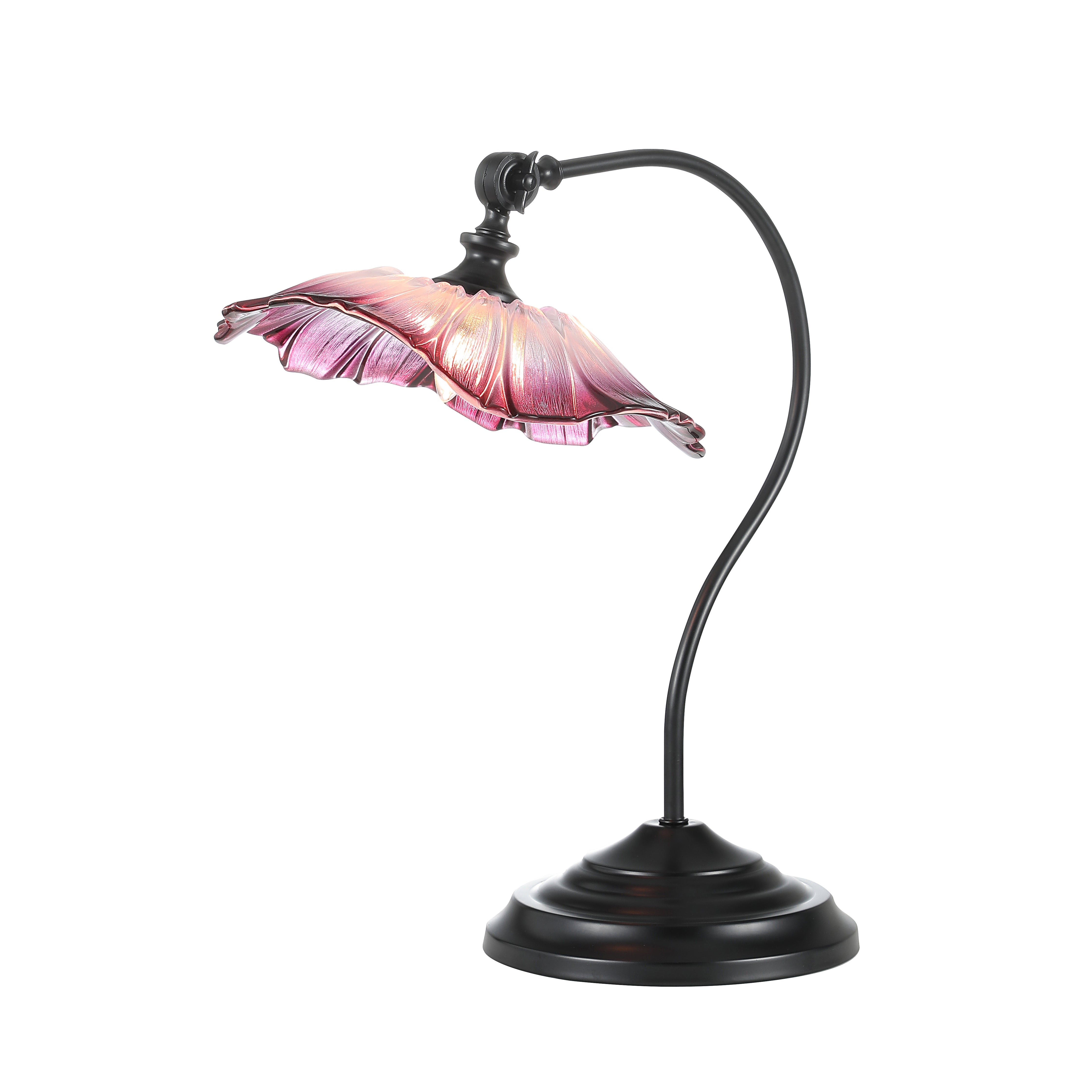 Flower Petals Purple Glass Shade Traditional Desk Lamp Black Base