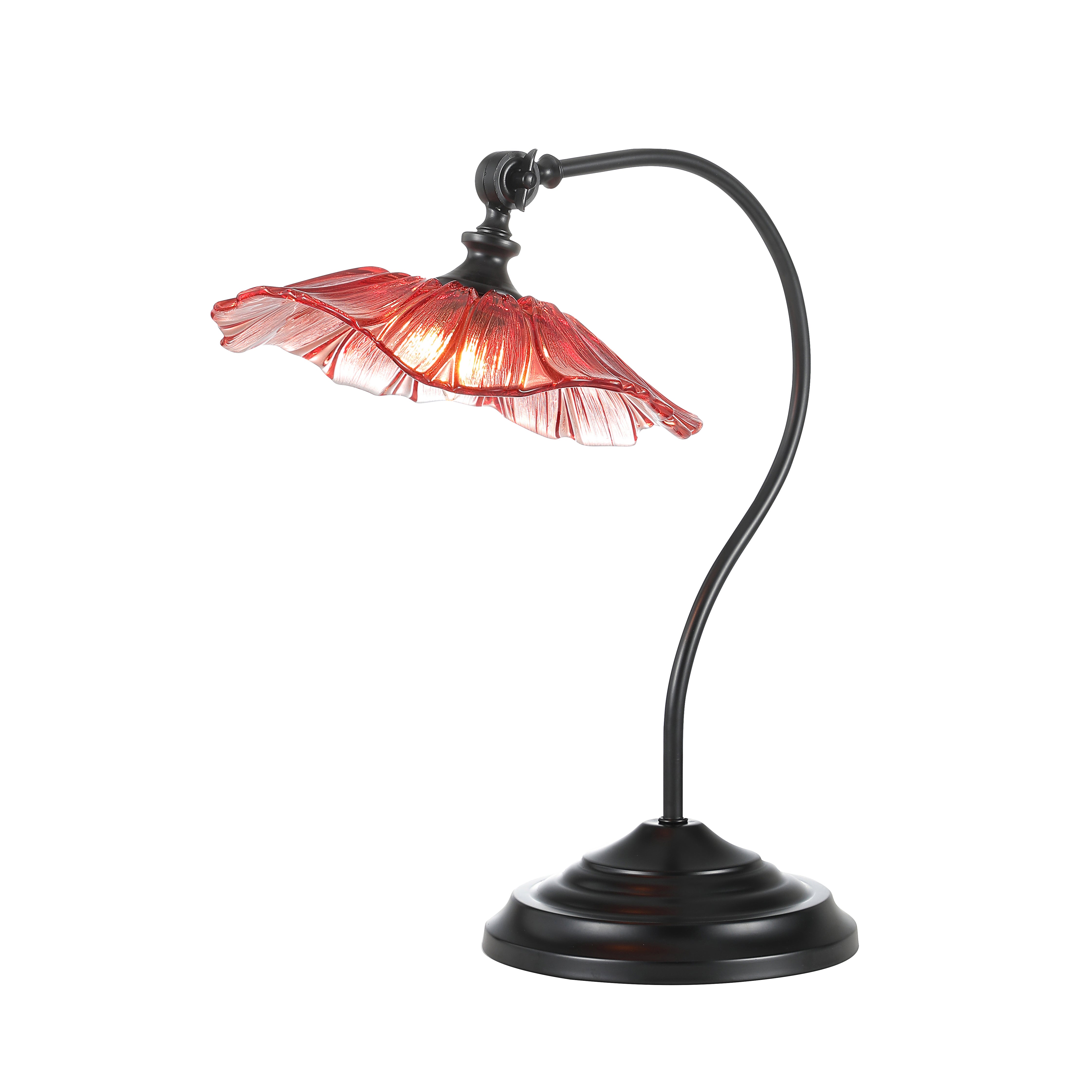 Flower Petals Red Glass Shade Traditional Desk Lamp Black Base