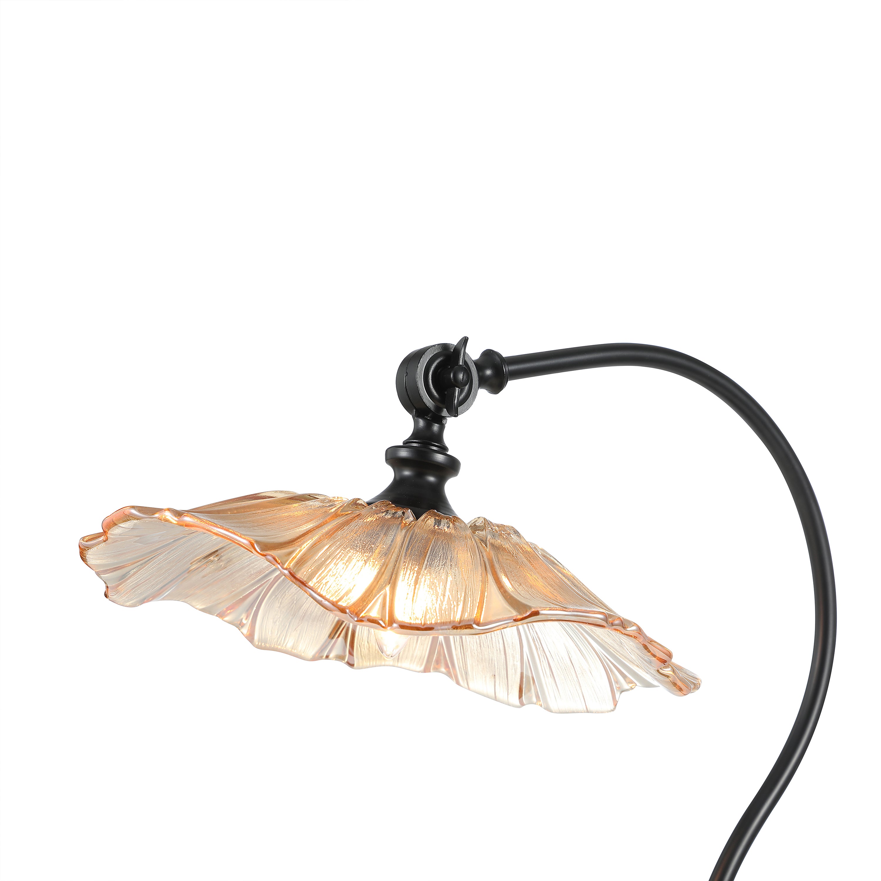 Flower Petals Amber Glass Shade Traditional Desk Lamp Black Base