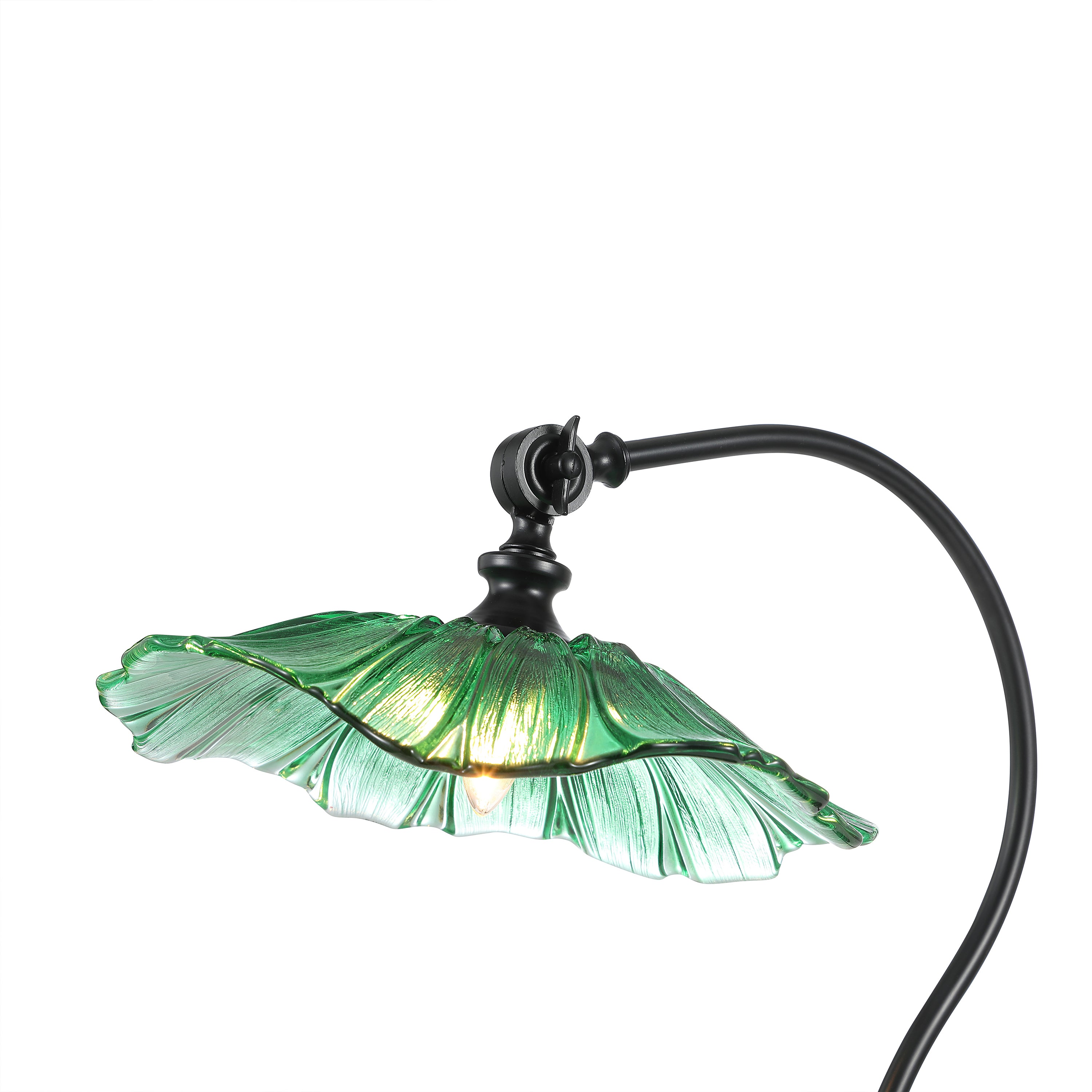 Flower Petals Green Glass Shade Traditional Desk Lamp Black Base