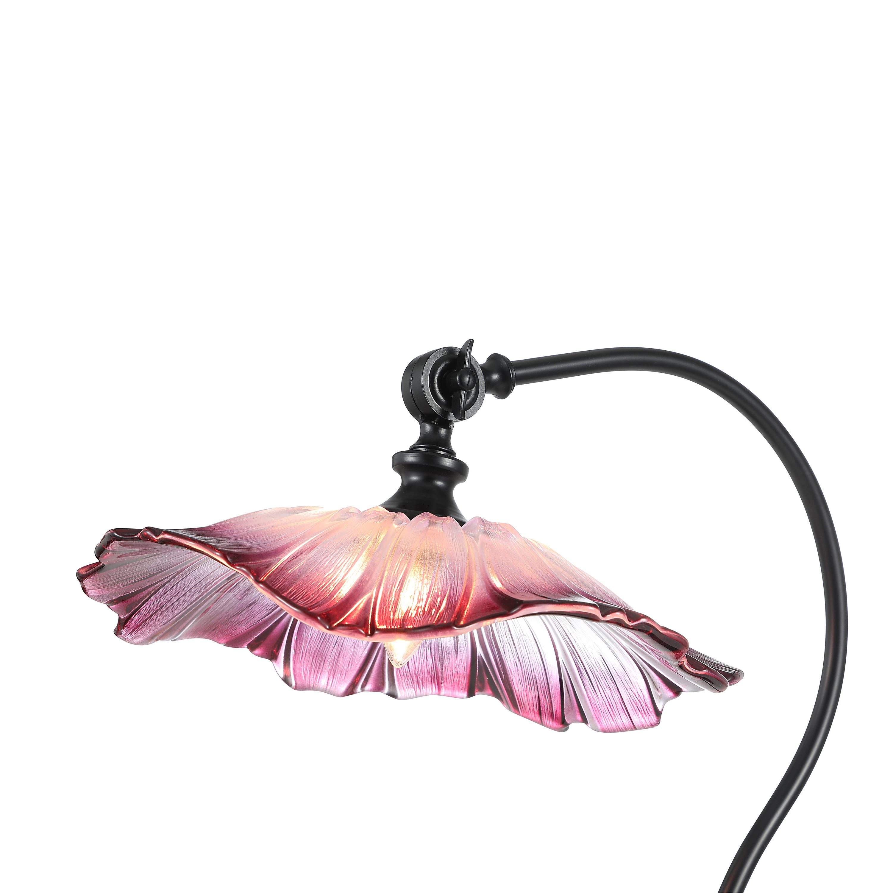 Flower Petals Purple Glass Shade Traditional Desk Lamp Black Base