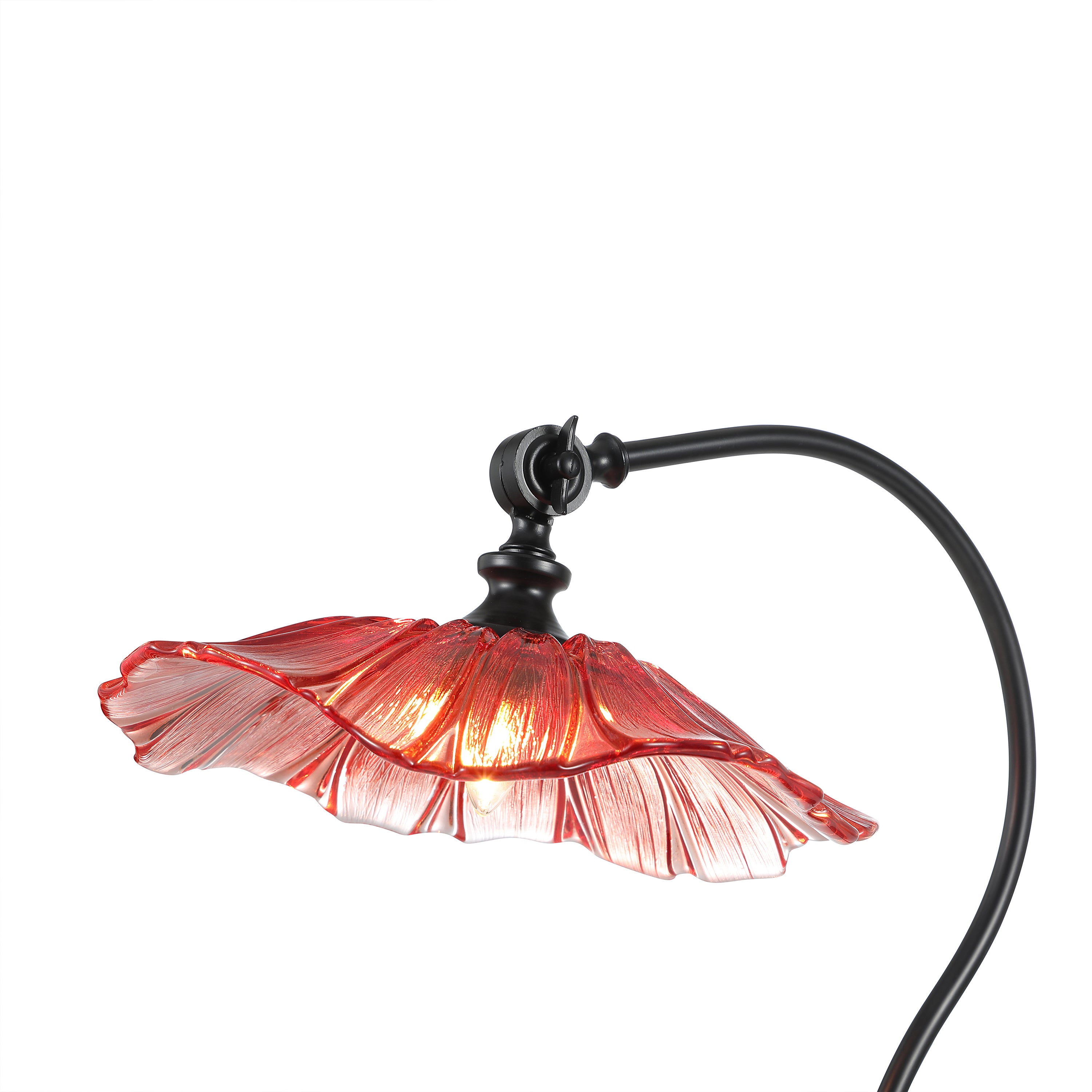 Flower Petals Red Glass Shade Traditional Desk Lamp Black Base