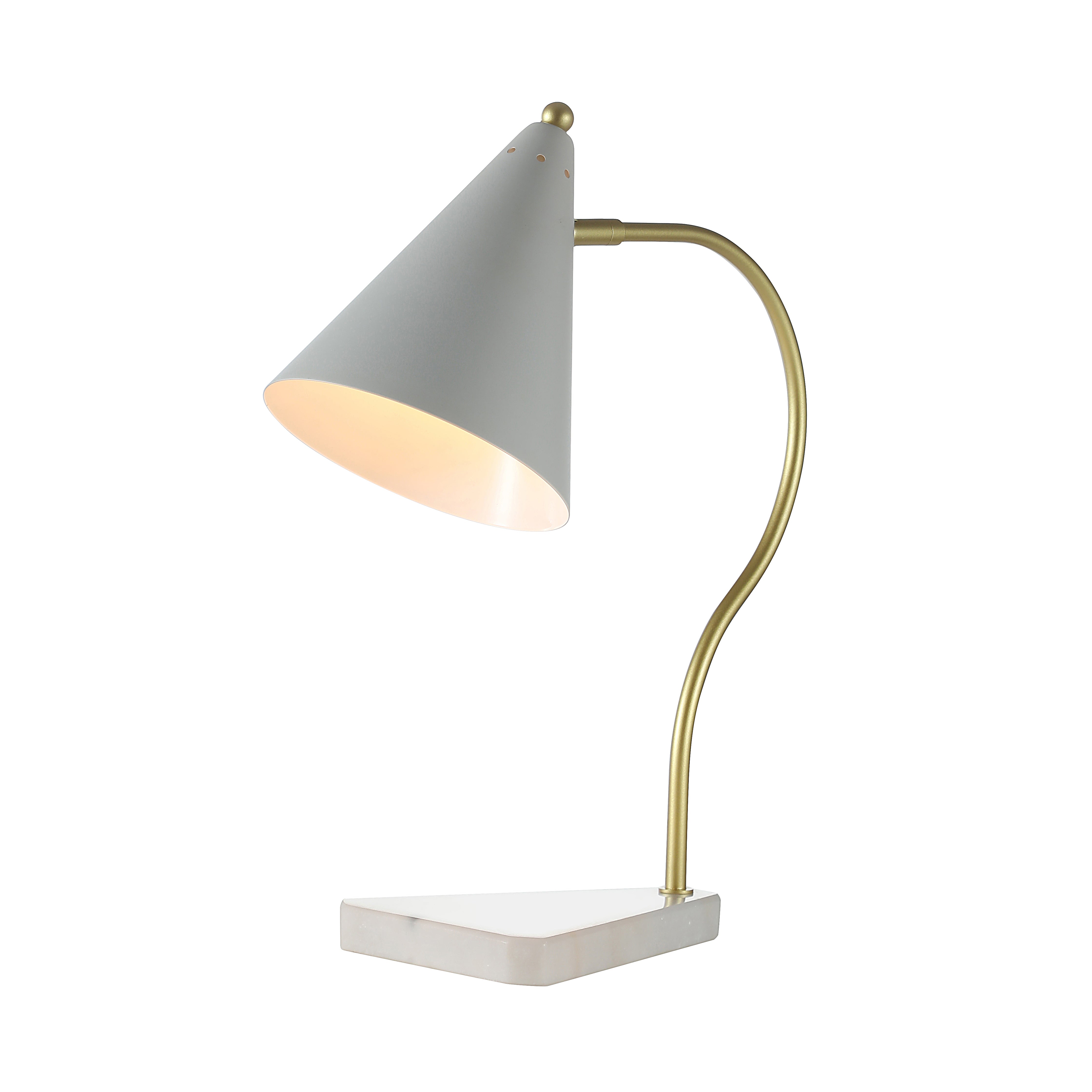 Boldly Curves Arm Desk Lamp Triangular White Marble Base and Classic Cone Shade